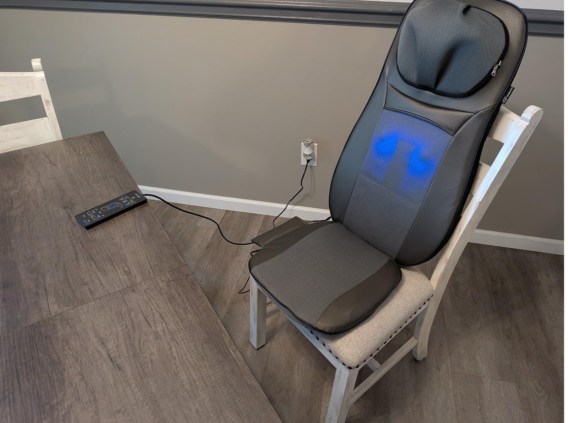 Snailax Shiatsu Neck & Back Massager with Heat, Full Back Kneading Shiatsu or Rolling Massage, Massage Chair Pad with Height Adjustment, Back Massager for Neck and Shoulder customer photo 2