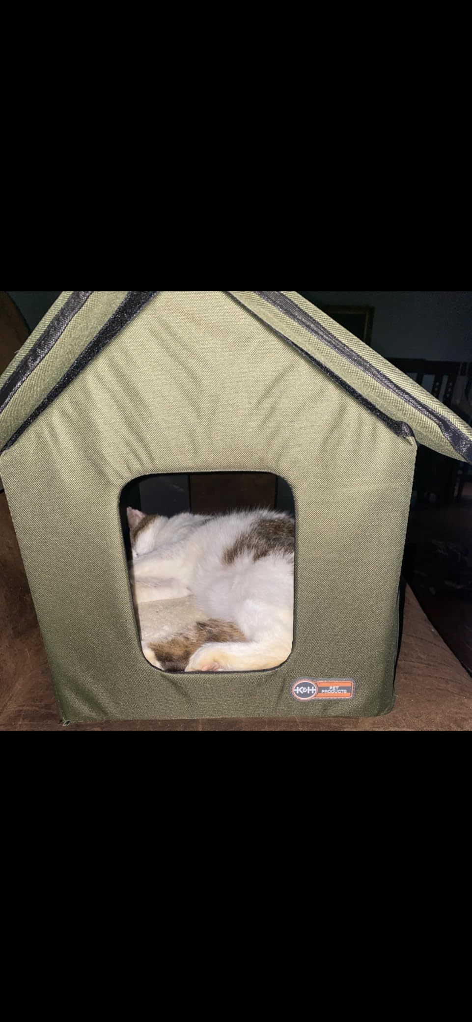K&H Pet Products Heated Outdoor Cat House for Outside Pets in Winter, Weatherproof Outdoor House for Ferals, Insulated Kitty Shelter, 2 Doors, Waterproof Heated Cat Bed, Safety Listed - Olive/Olive customer photo 1