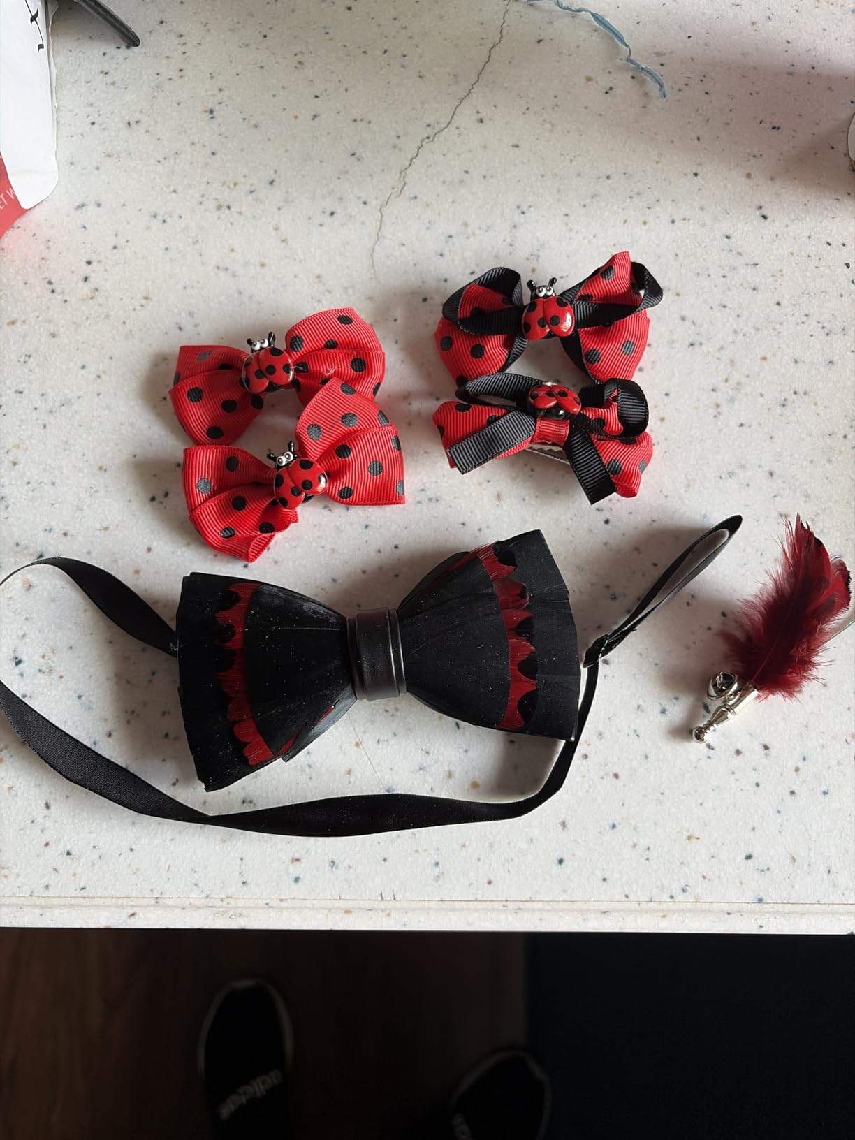 RBOCOTT Handmade Feather Pre-tied Bow tie and Brooch Sets for Men customer photo 1