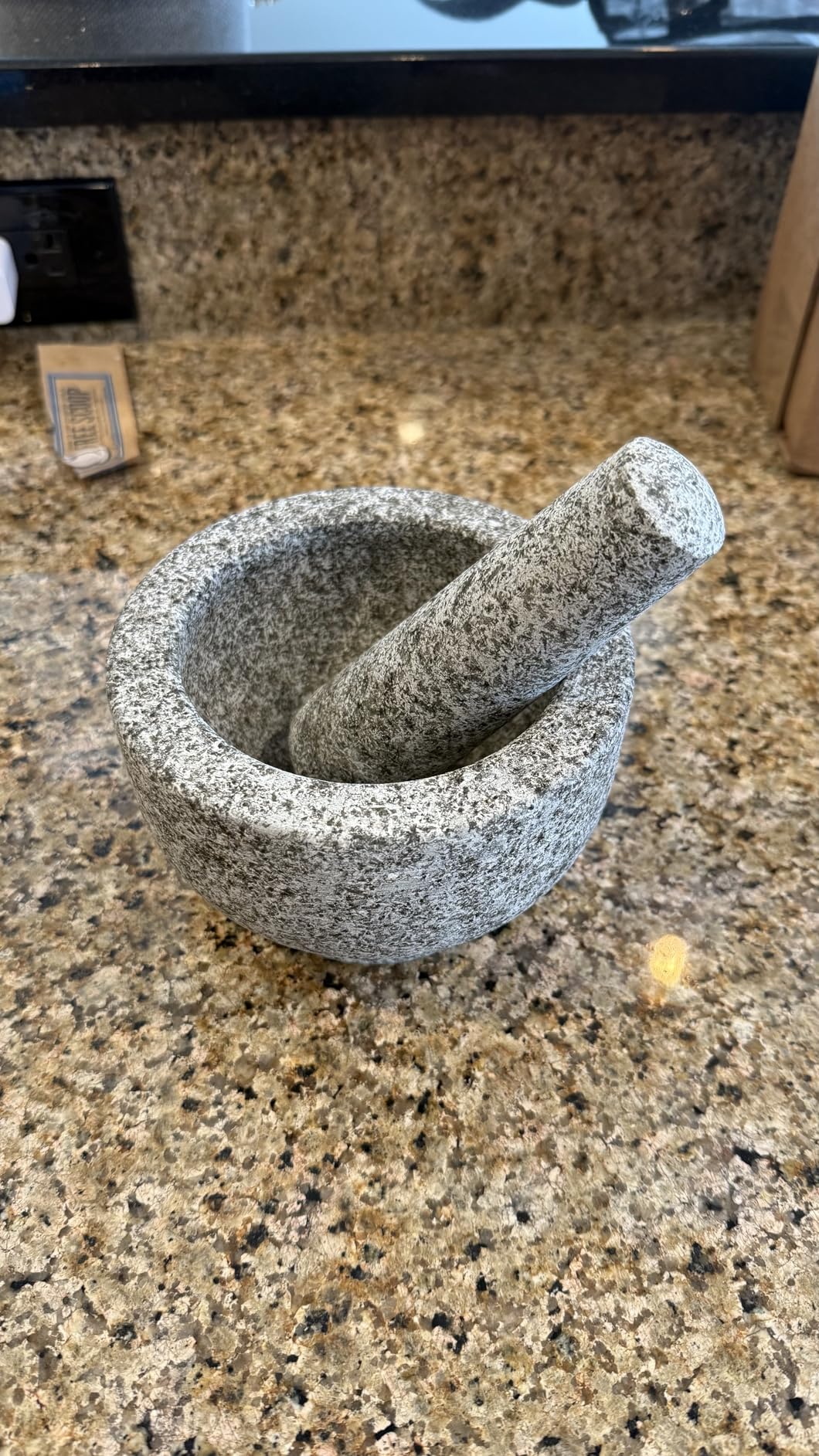 GORILLA GRIP 100% Natural Granite Stone Mortar and Pestle Set, Non-Scratch Base, Heavy Duty Unpolished Molcajete Guacamole Salsa Bowl, Grind Seeds, Herbs, Pills, Kitchen Lab Muddler, 1.5 Cup Gray customer photo 1