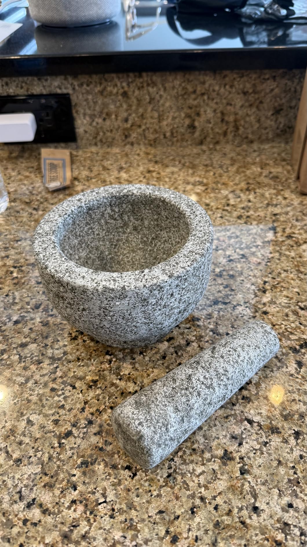 GORILLA GRIP 100% Natural Granite Stone Mortar and Pestle Set, Non-Scratch Base, Heavy Duty Unpolished Molcajete Guacamole Salsa Bowl, Grind Seeds, Herbs, Pills, Kitchen Lab Muddler, 1.5 Cup Gray customer photo 2