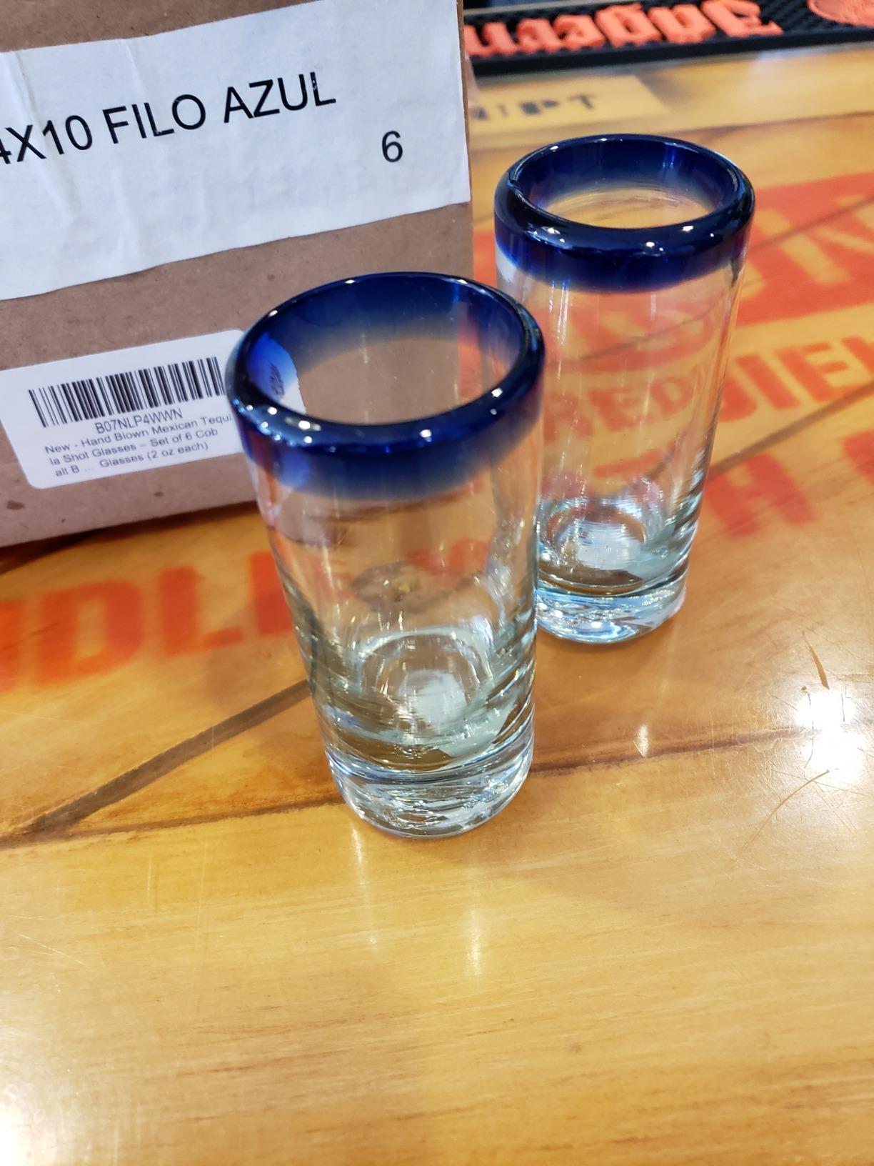 Hand Blown Mexican Tequila Shot Glasses - Set of 6 Cobalt Blue Rim Tequila Shot Glasses (2 oz each) customer photo 1