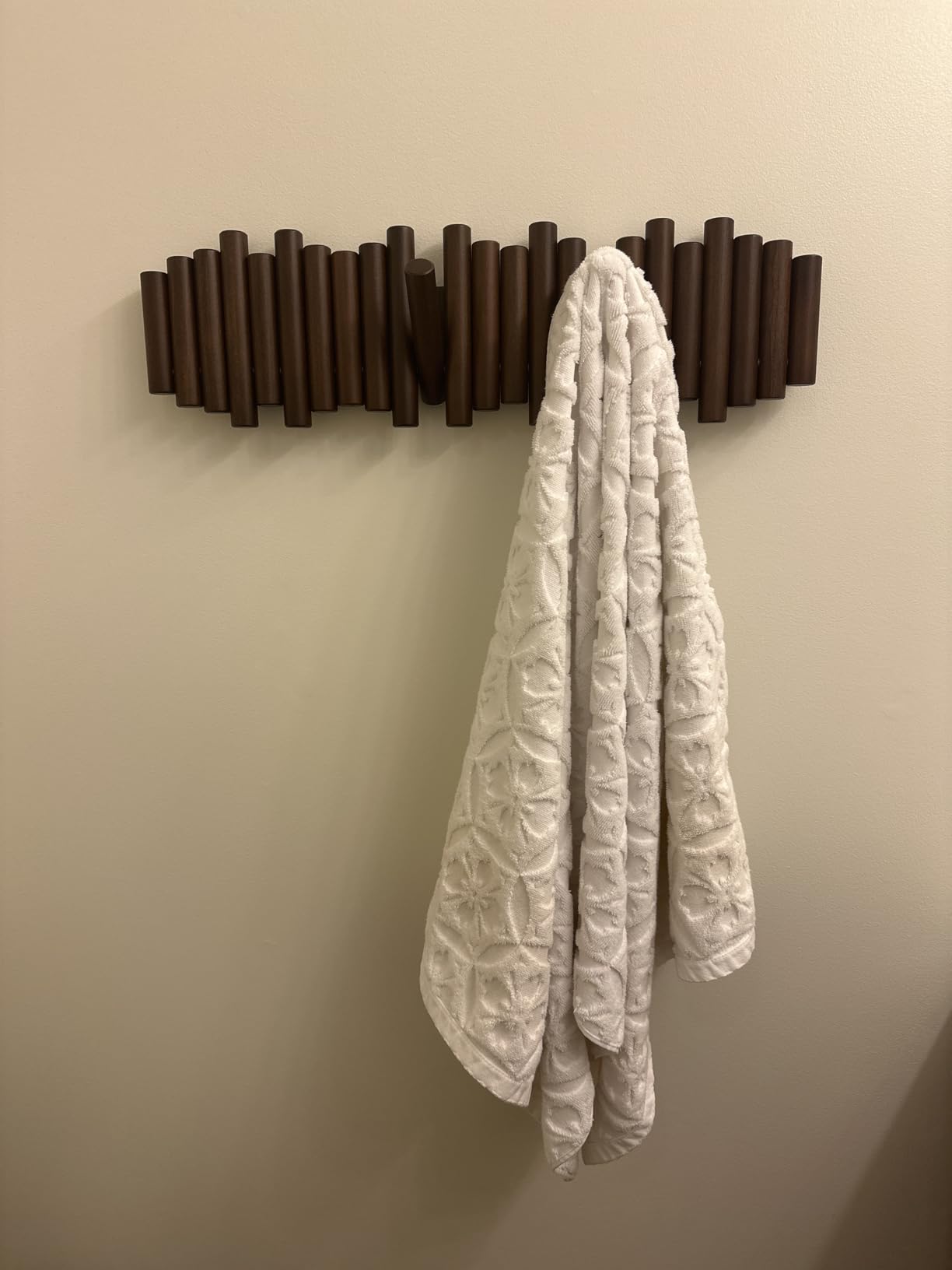 Umbra Picket Coat Rack Wall Mount - 5 Flip-Down Wood Coat Hooks, Modern & Functional Storage, Easy Install Wall Hooks, Natural customer photo 1