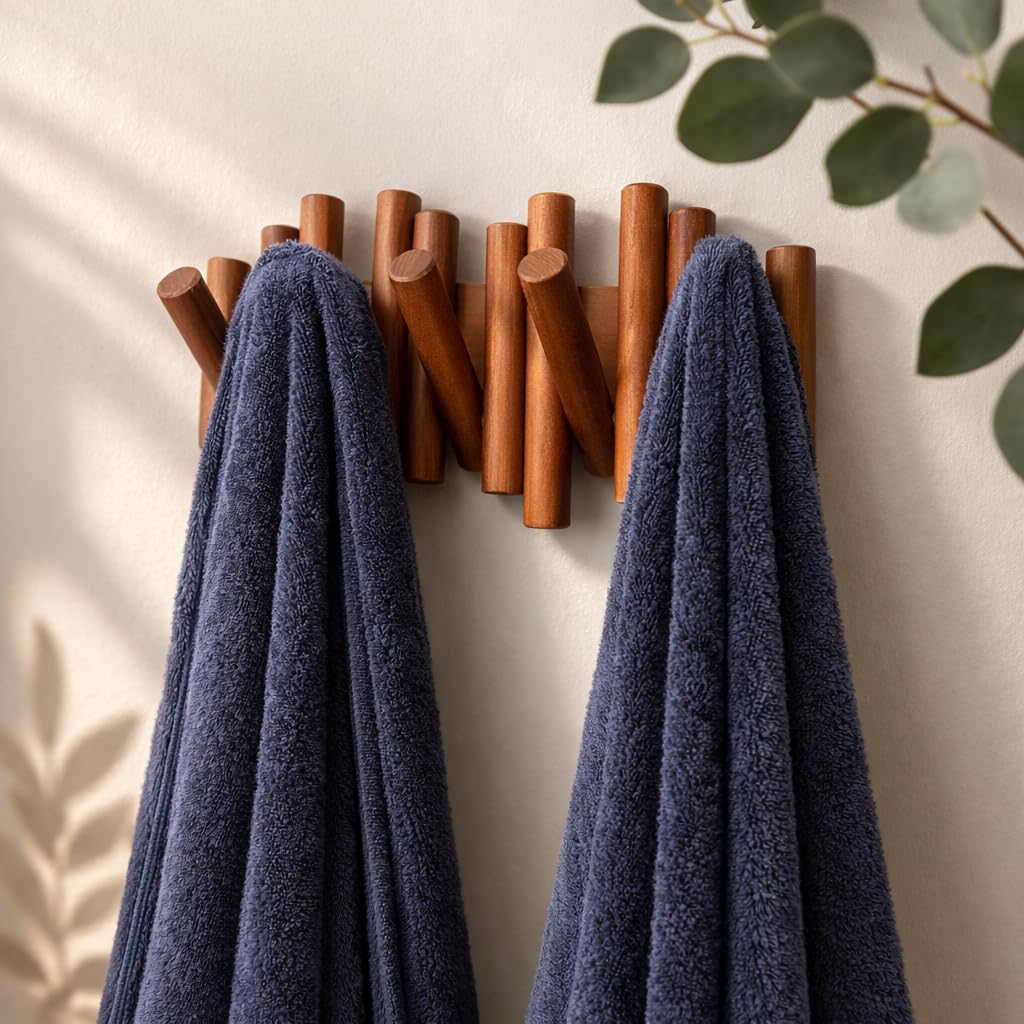 Umbra Picket Coat Rack Wall Mount - 5 Flip-Down Wood Coat Hooks, Modern & Functional Storage, Easy Install Wall Hooks, Natural customer photo 2