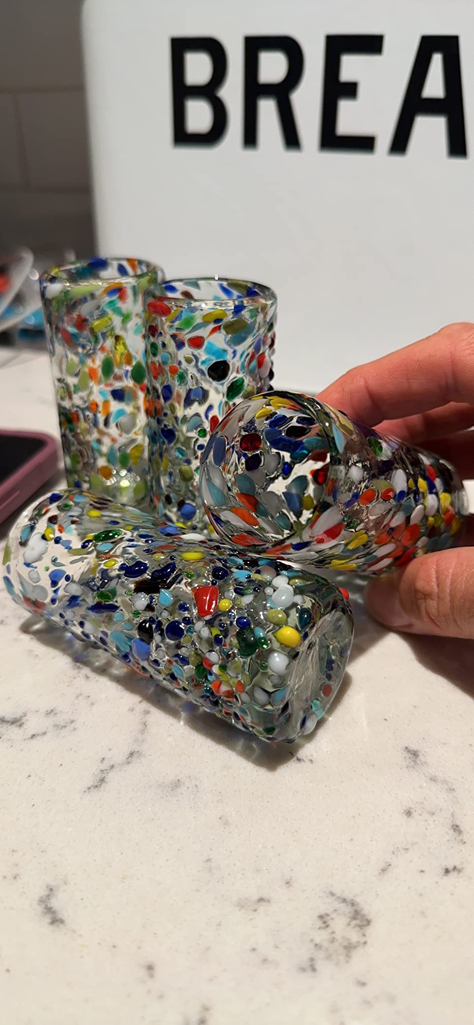 Dos Sueños Hand Blown Mexican Tequila Glasses - Set of 6 Confetti Design Tequila Shot Glasses (2 oz each) customer photo 1