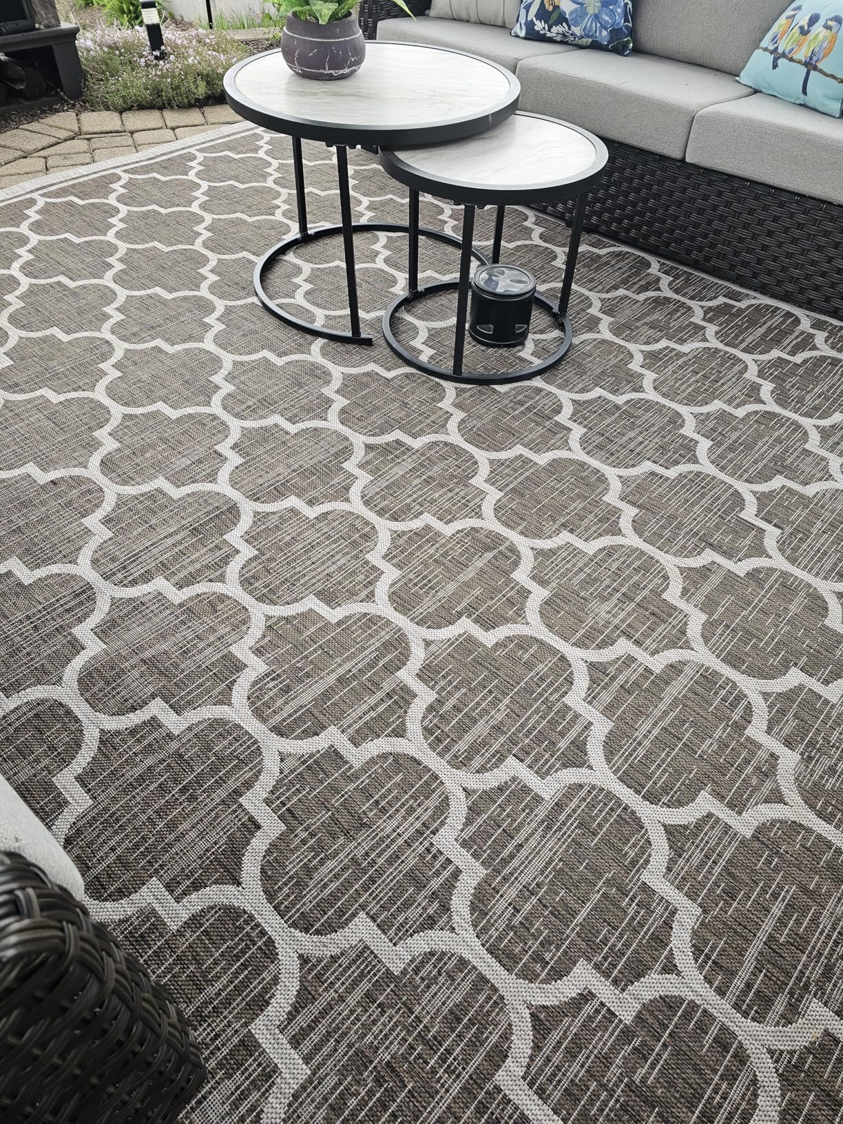 JONATHAN Y Moroccan Trellis Indoor Outdoor Area Rug 5X8 Espresso/Taupe, Trebol Textured Weave for Backyard, Patio, Porch, Easy-Cleaning, High Traffic, Pet-Friendly, Non-Shedding customer photo 1