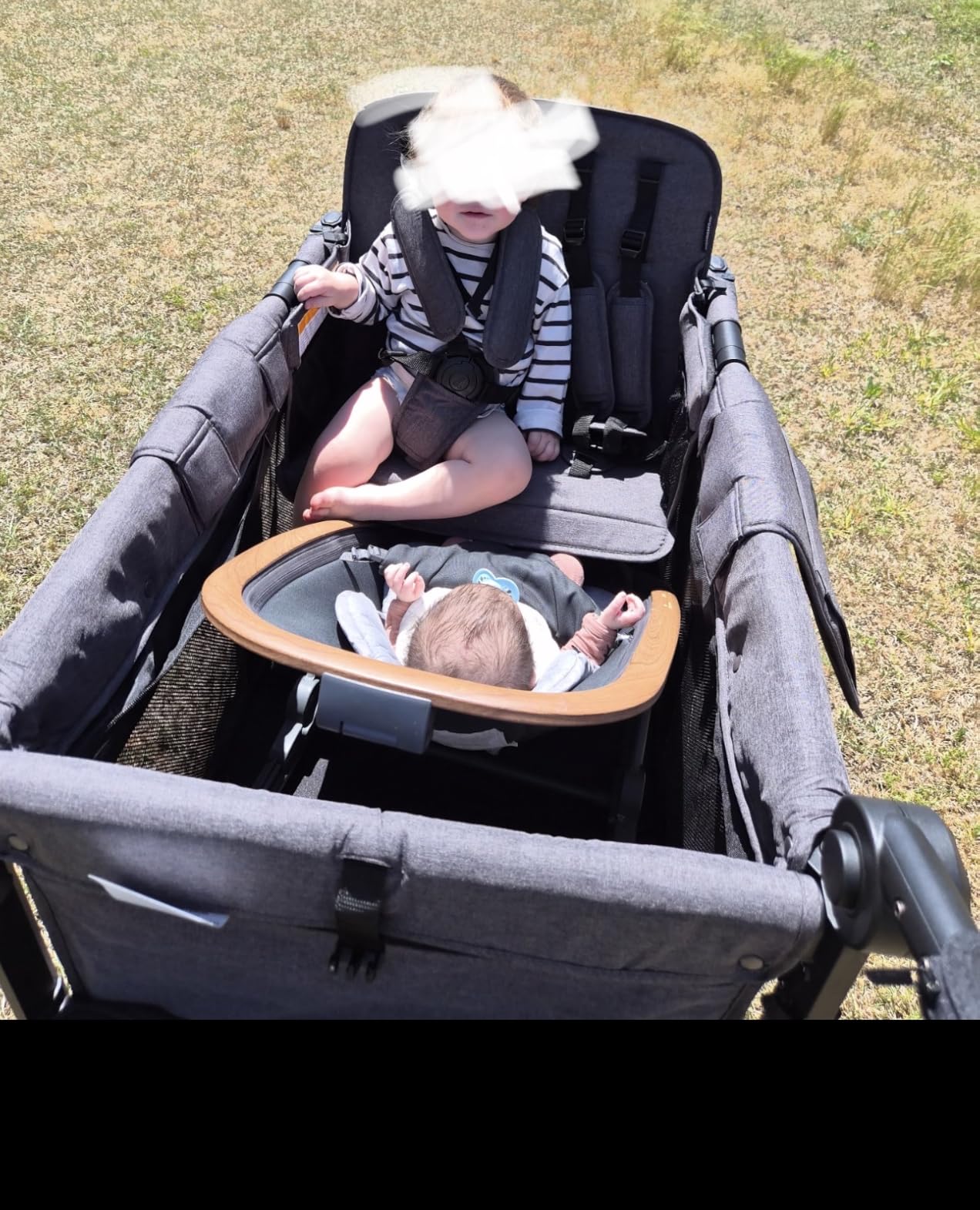 WonderFold W4 Original Stroller Wagon - Foldable Wagon with 5 Point Harness - Adjustable Canopy & Deep Carriage - All-Terrain Wheels - for Babies, Toddlers & Kids - 4 Seater - Black customer photo 1