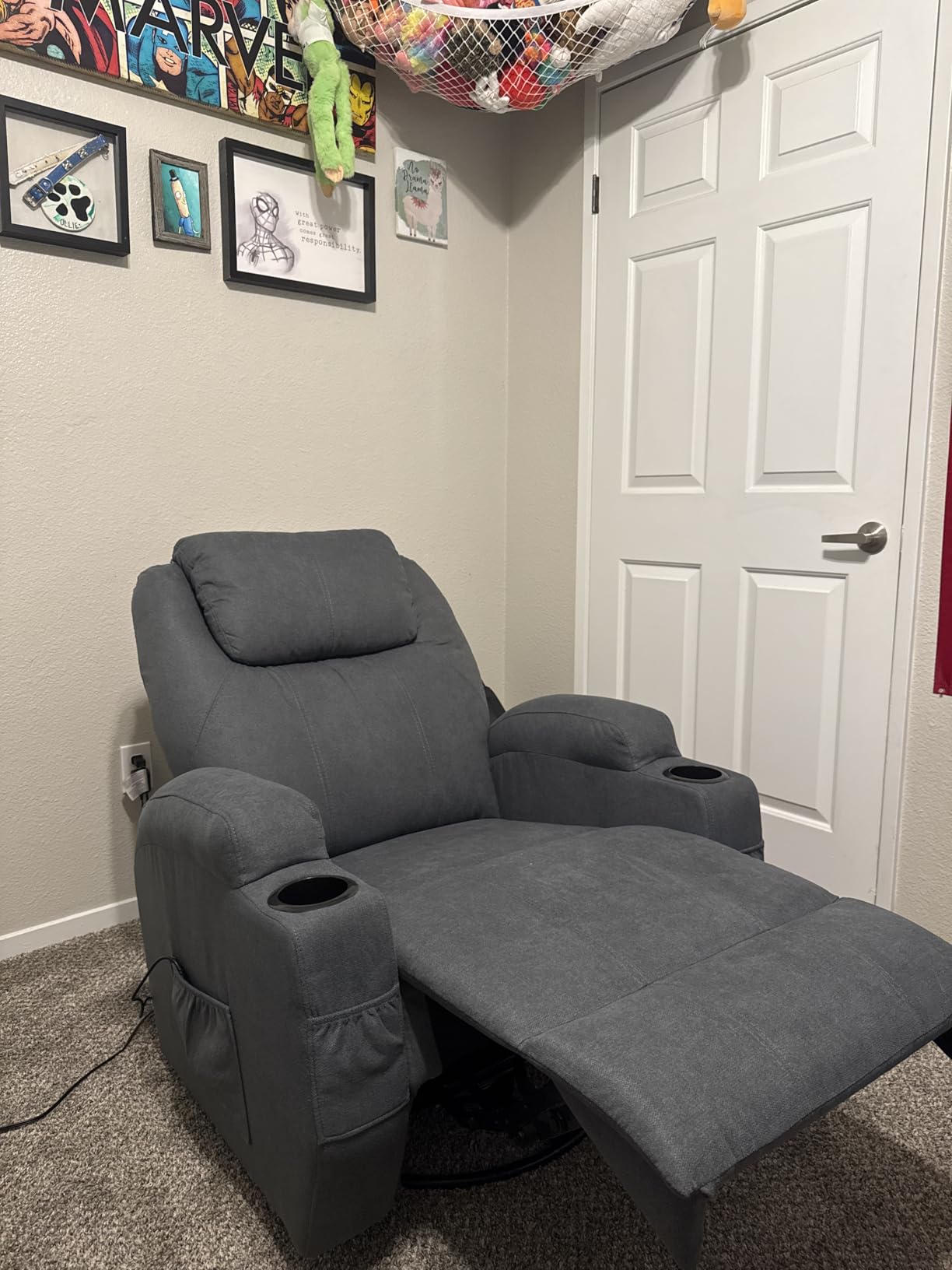 Flamaker Rocking Chair Recliner Chair with Massage Swivel Ergonomic Lounge Chair Classic Single Sofa with 2 Cup Holders Side Pockets Living Room Chair Home Theater Seat (Gray) customer photo 1