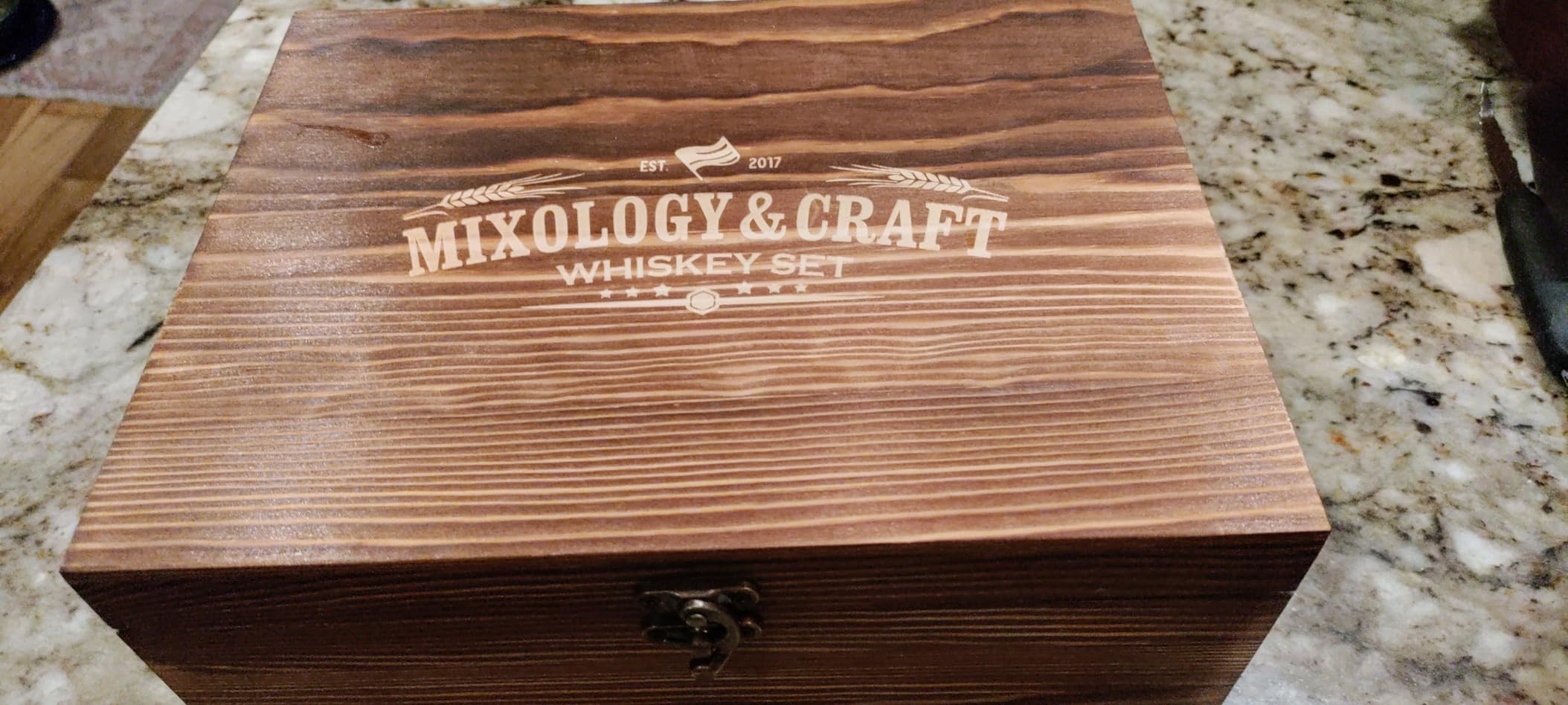 Mixology & Craft Whiskey Gift Set - Includes 2 Lead-Free Crystal Glasses, 8 Granite Chilling Stones, 2 Slate Coasters, Metal Tongs & Recipe Cards with a Wooden Army Crate Box customer photo 1