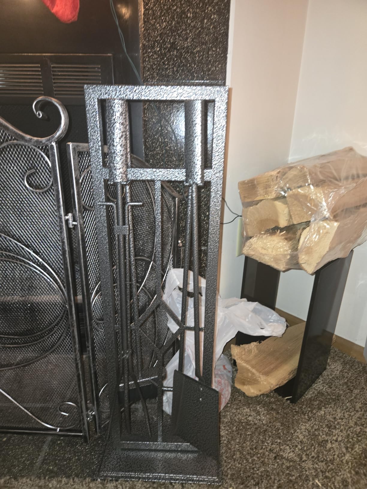 Fire Beauty 5 Pieces Fireplace Tools Set Wrought Iron Fire Place Pit Poker Holder(Black) customer photo 2