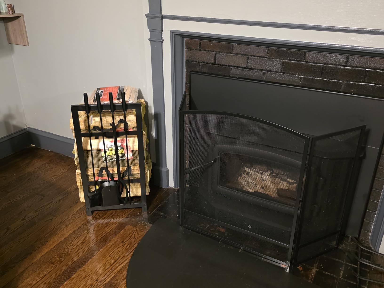 5-Piece Fireplace Tool Set and Log Rack - Mission-Style Firewood Holder with Shovel, Broom, Tongs, and Poker for Hearth by Lavish Home (Matte Black) customer photo 1