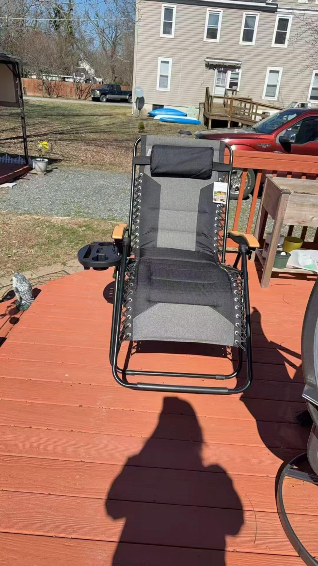 PHI VILLA XXL Oversized Padded Zero Gravity Chair, 30 inch Wide Seat Foldable Patio Recliner with Cup Holder, Support 400 LBS for Big and Tall, Outdoor Beach Yard Camping Lounger (Black) customer photo 1