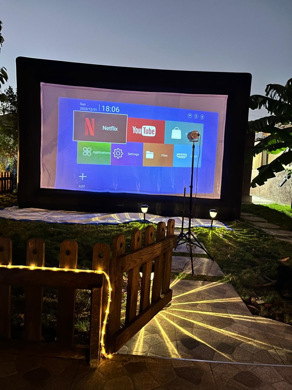 GYUEM 20 feet Inflatable Portable Projector Movie Screen - Huge Air-Blown Cinema Projection Screen Package with Rope, Blower,Tent Stakes - Front & Rear Projection,for Outdoor Party Backyard Pool Fun customer photo 2