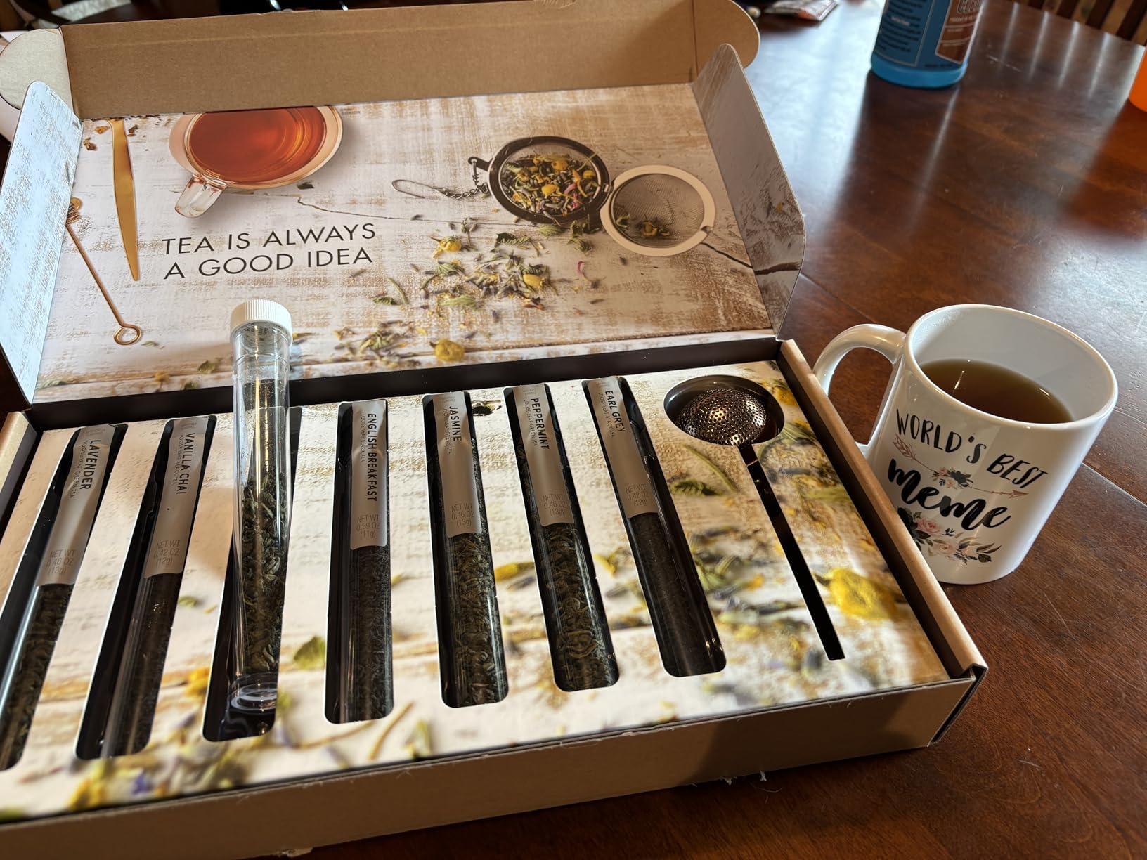 Thoughtfully Gourmet, Tea Therapy Infusion Gift Set, 7 Unique Flavors and Reusable Copper Ball Infuser, Loose Leaf Tea Set Flavors Include Peppermint, Jasmine, Vanilla Chai and More, Set of 7 customer photo 1