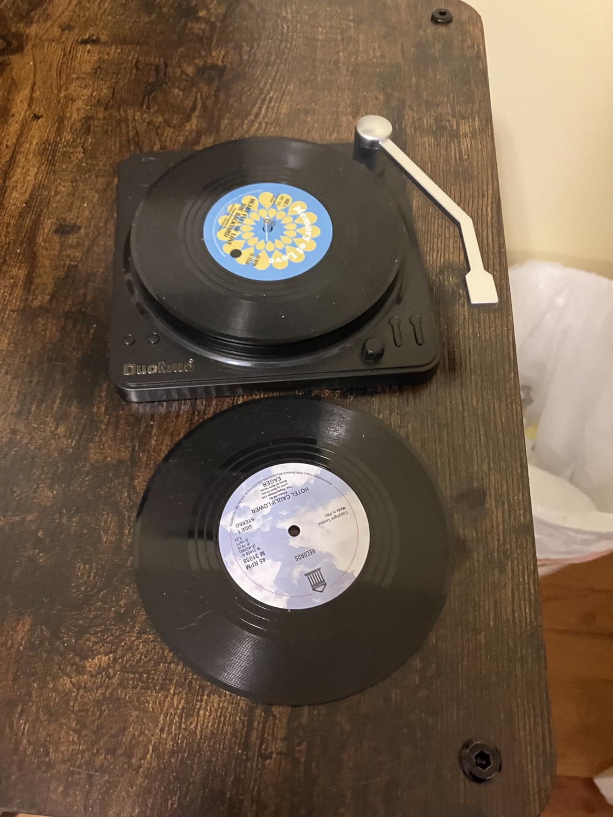 Funny Retro Record Coasters for Drinks with Vinyl Player Holder - Set of 6 Coaster White Elephant Gifts for Music Lovers, Conversation Piece Sayings, Housewarming Hostess Wedding Registry Gift Ideas customer photo 2