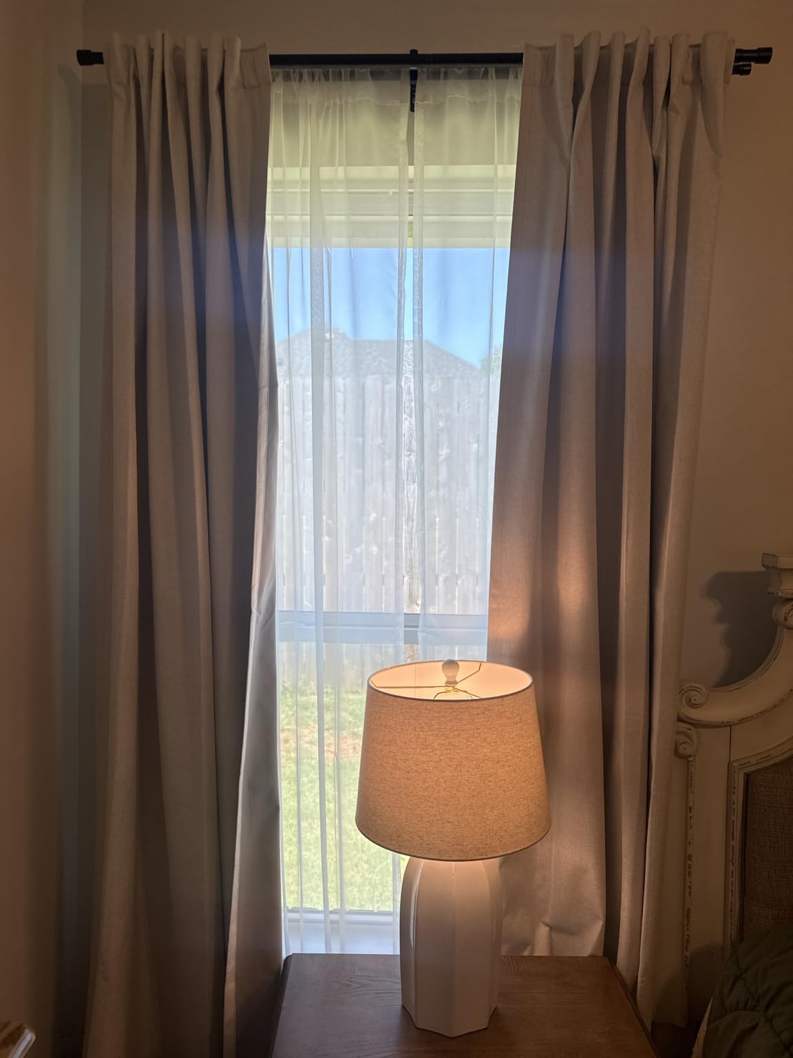 MIULEE 100% Blackout Linen Textured Curtains for Bedroom Solid Thermal Insulated Natural Beige Grommet Room Darkening Curtains & Drapes Luxury Decor for Living Room 52 x 84 Inch (2 Panels) customer photo 2