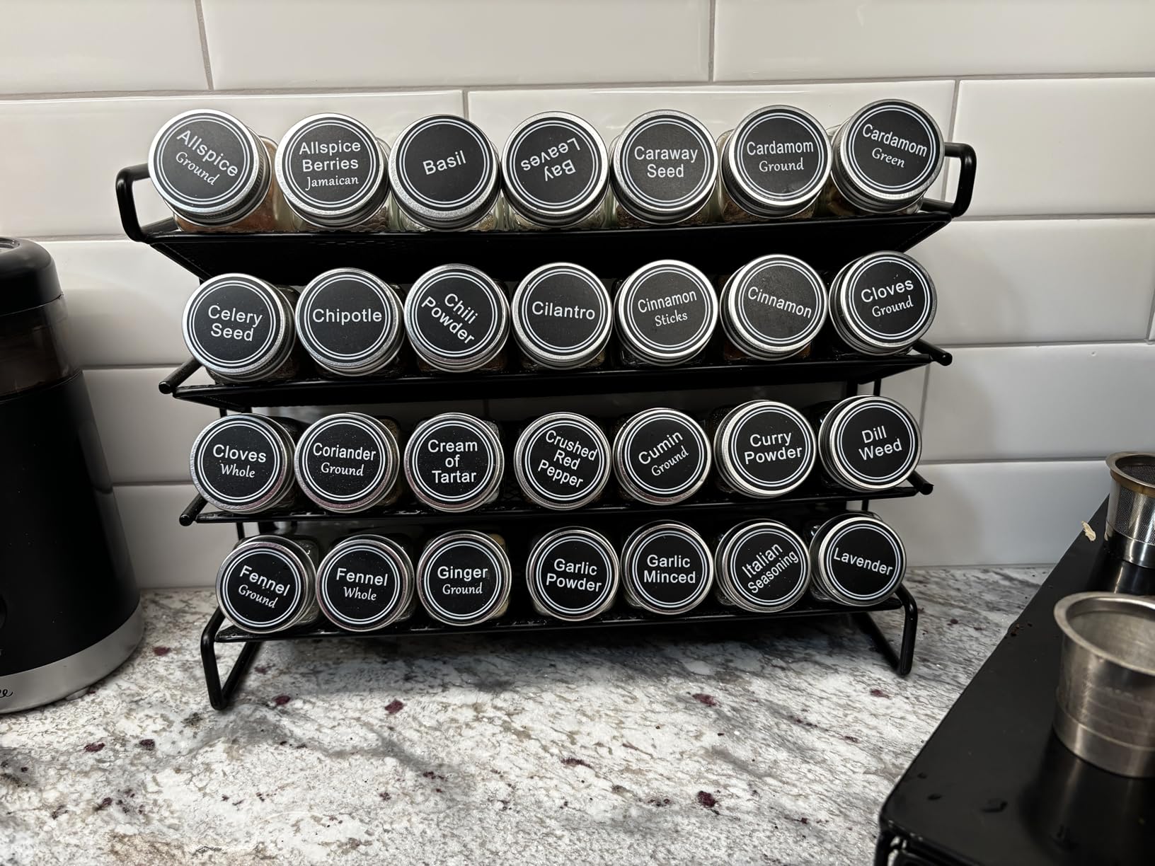 SpaceAid Spice Rack Organizer with 28 Spice Jars, 386 Spice Labels, Chalk Marker and Funnel Set for Cabinet, Countertop, Pantry, Cupboard or Door & Wall Mount - Black customer photo 2