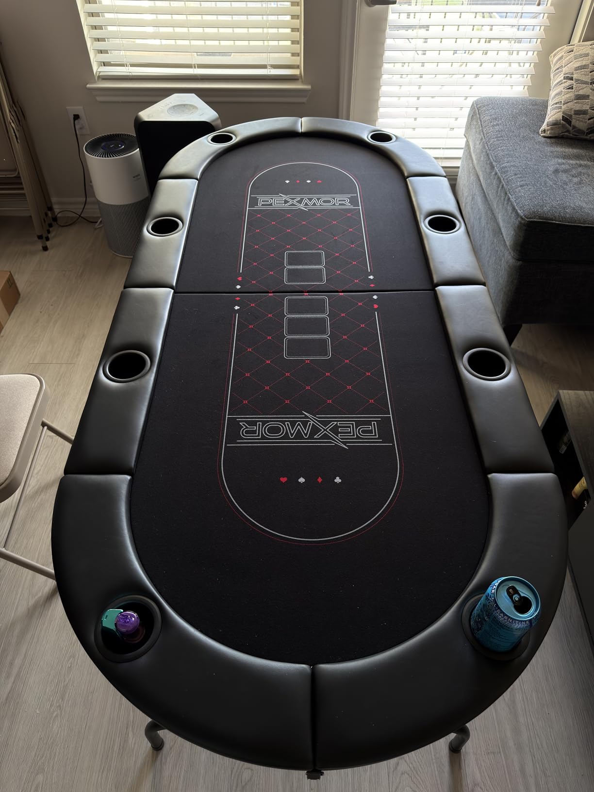 PEXMOR 8 Player Foldable Poker Table, Folding Texas Holden Blackjack Casino Game Table w/Deeper Stainless Steel Cup Holders| Casino-Grade Felt| Water-Resistant Cushioned Rail, Fully Assembled customer photo 2