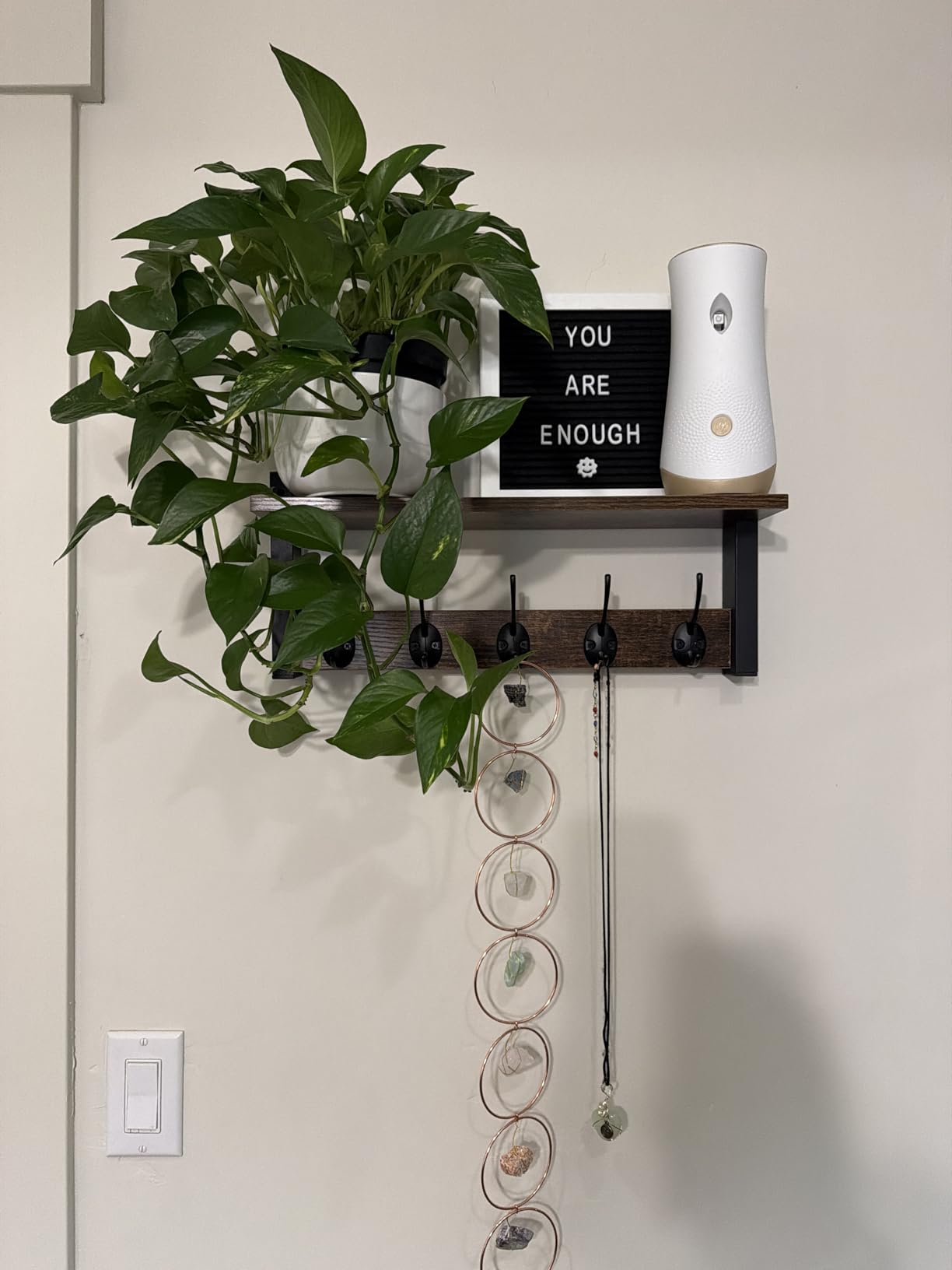 Homode Wall Hooks with Shelf, Wood Coat Rack with Shelf Wall-Mounted, Entryway Hanging Shelves with 5 Metal Hooks for Clothes Hats Towel Purse Robes, Rustic Brown Black customer photo 2