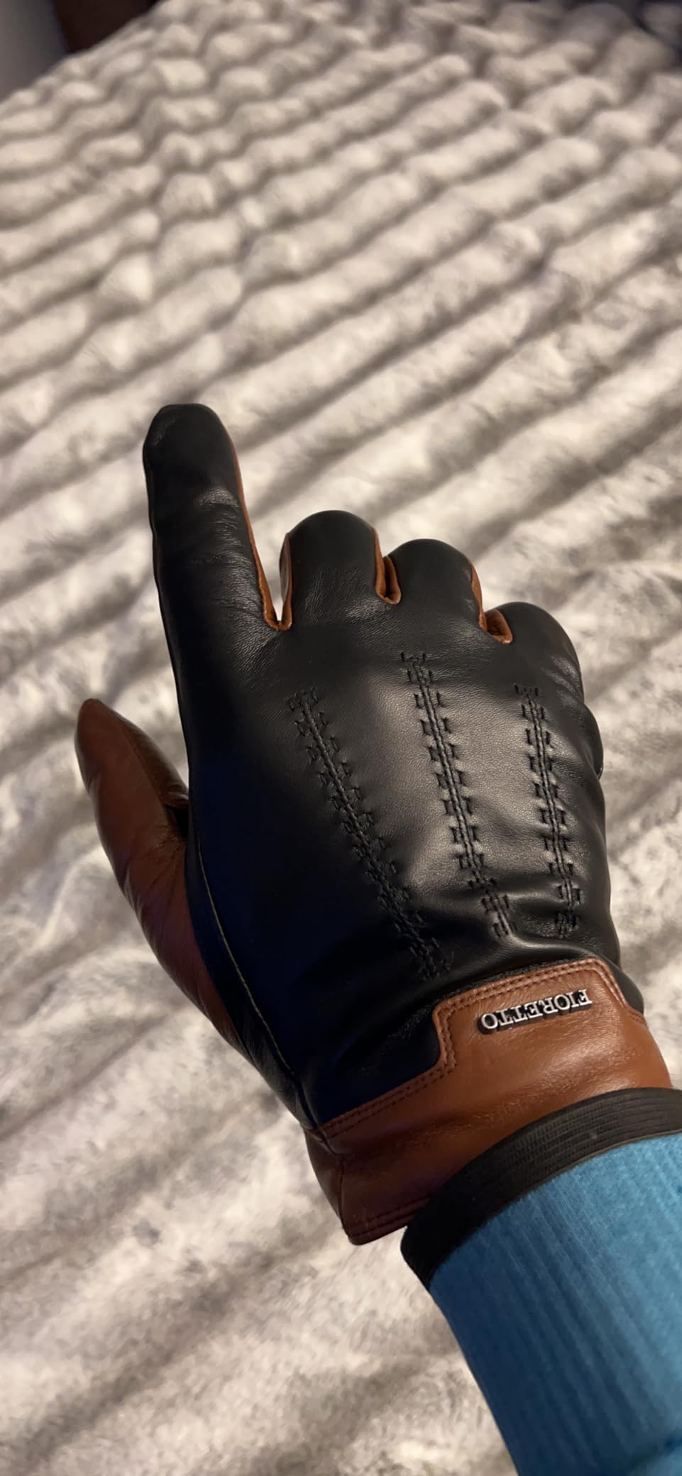 Mens Winter Genuine Leather Gloves Cashmere and Wool Lined Warm Touchscreen Leather Driving Gloves M180807 customer photo 1