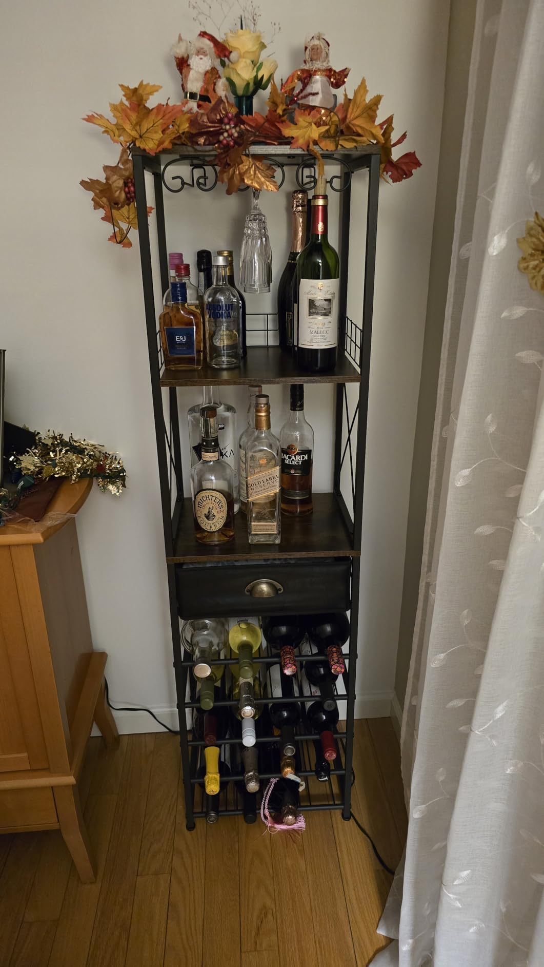 Homeiju Wine Rack Freestanding Floor, Bar Cabinet for Liquor and Glasses, 4-Tier bar Cabinet with Tabletop, Glass Holder, Storage Drawer and Wine Storage for Living Room (Patent No.D29872845) customer photo 2