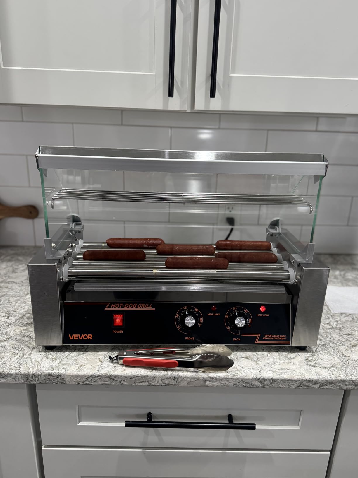 VEVOR Hot Dog Roller, 30 Hot Dog Capacity 11 Rollers, 1800W Stainless Steel Cook Warmer Machine w/Cover & Dual Temp Control, LED Light & Detachable Drip Tray, Sausage Grill Cooker for Kitchen Canteen customer photo 2