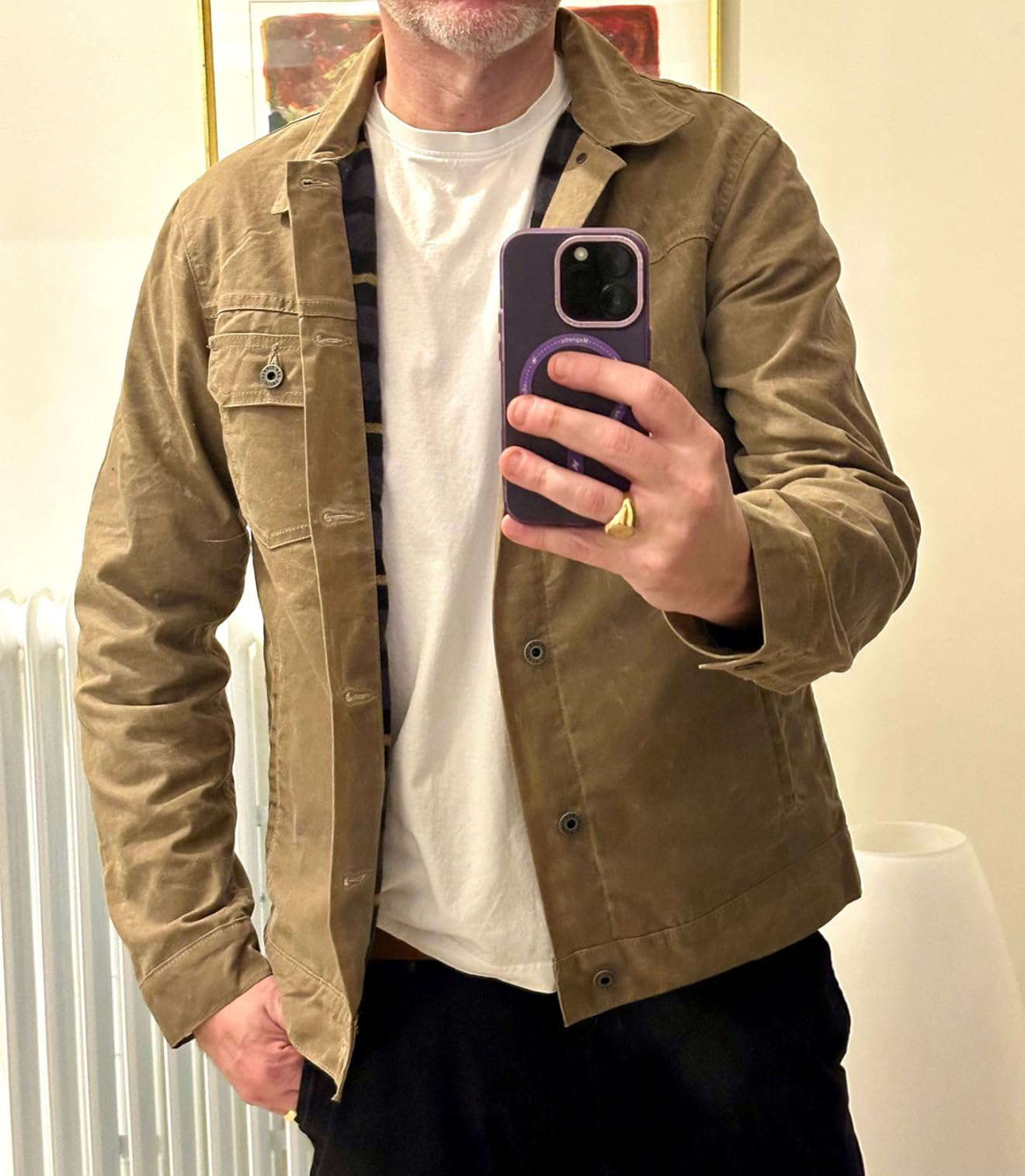 Flint and Tinder Men's Flannel-Lined Waxed Trucker Jacket, Water & Weather Resistant Mens Jacket customer photo 1