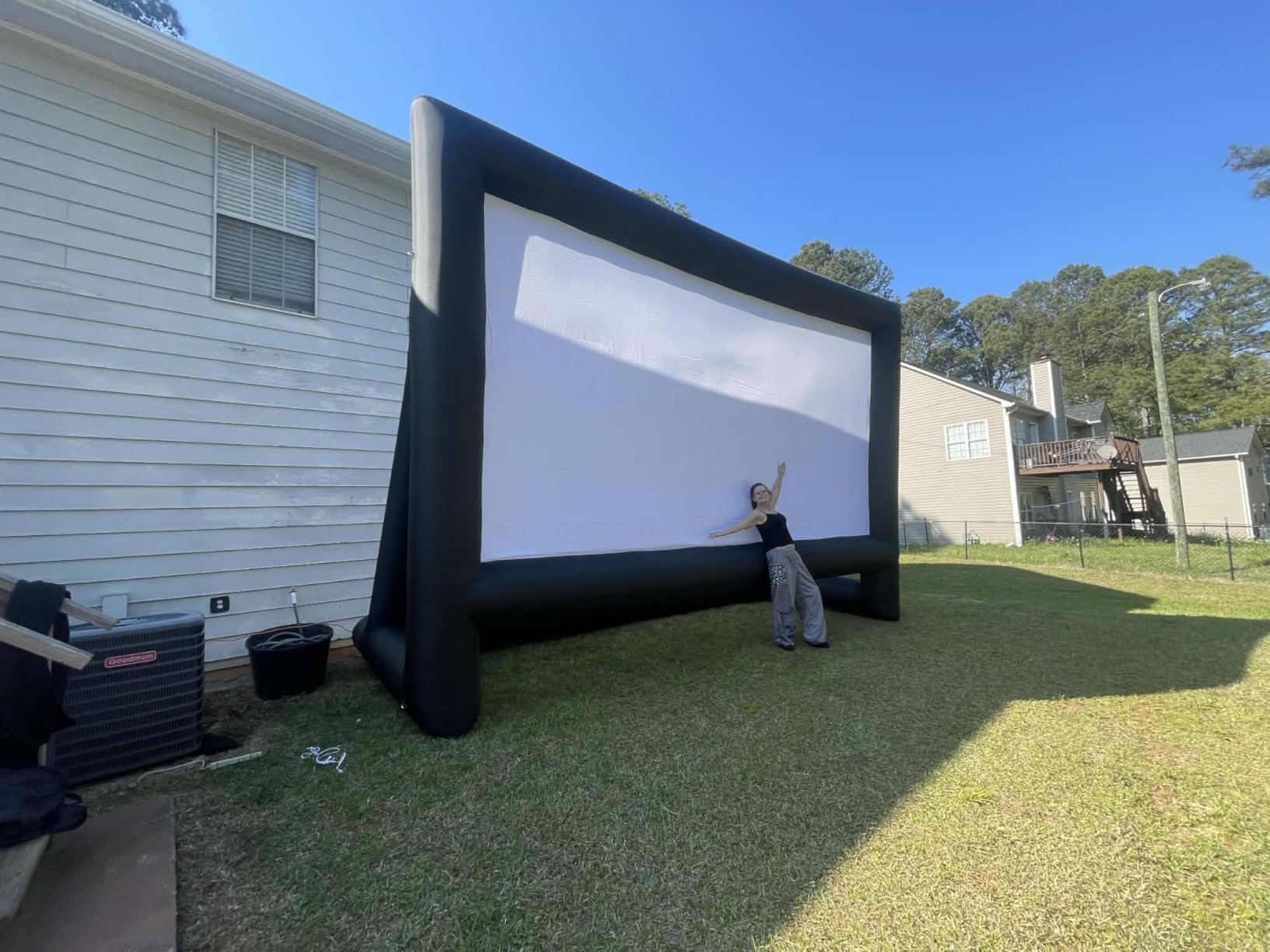 Inflatable Projector Screen, 24FT Blow Up Movie Screen Outdoor Projector, Easy Set Up One-Piece Design Front & Rear Projection with Air Blower for Outside Backyard Family Movie Night Pool Party customer photo 1