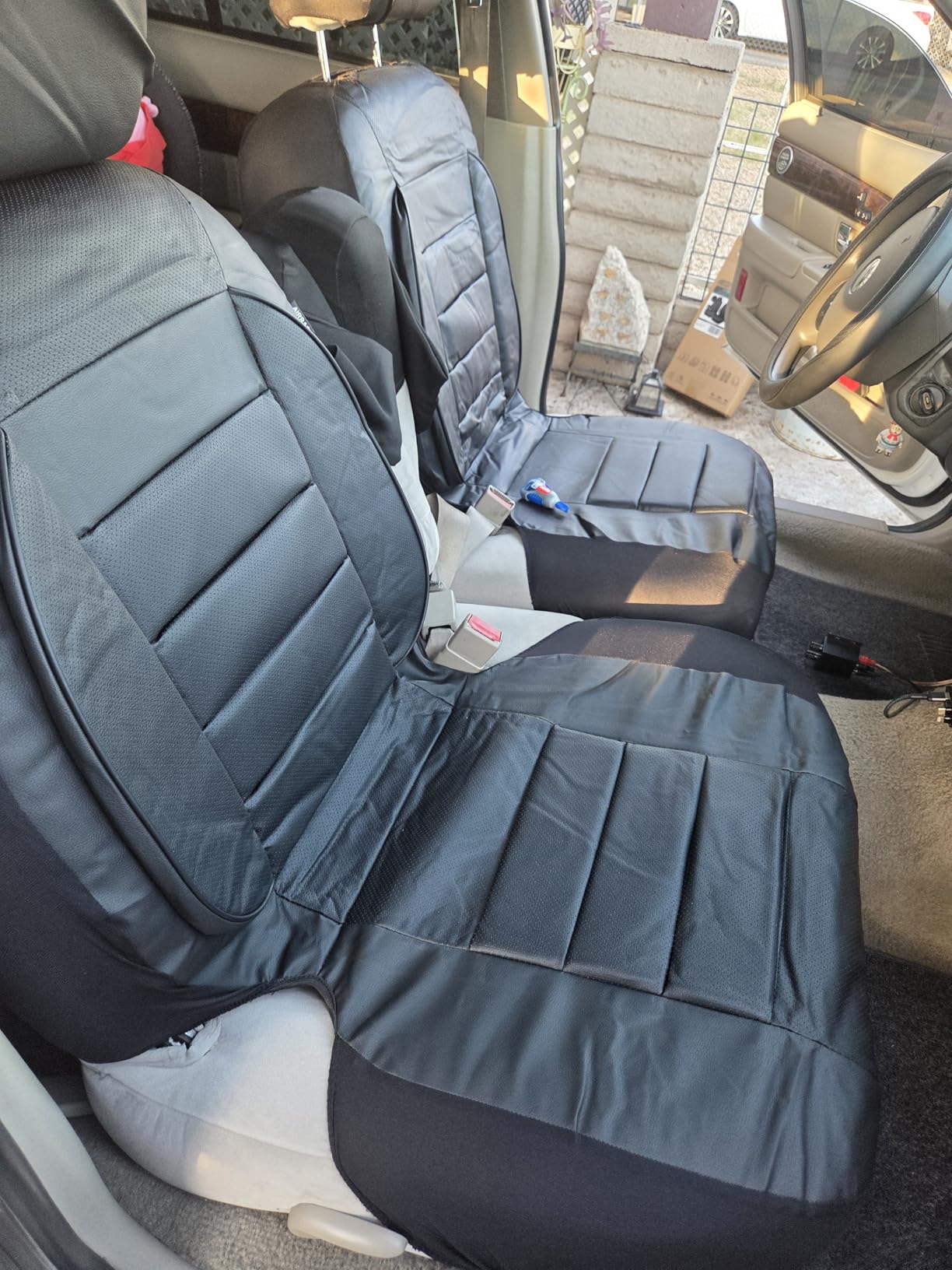 CAR PASS Faux Leather Car Seat Covers Front Seats Only, 3D Foam Support Car Seat Covers, Universal fit for Trucks Vans SUVs Sedans Automotive Comfortable, Airbag Compatible 2 Pieces Front Solid Black customer photo 2