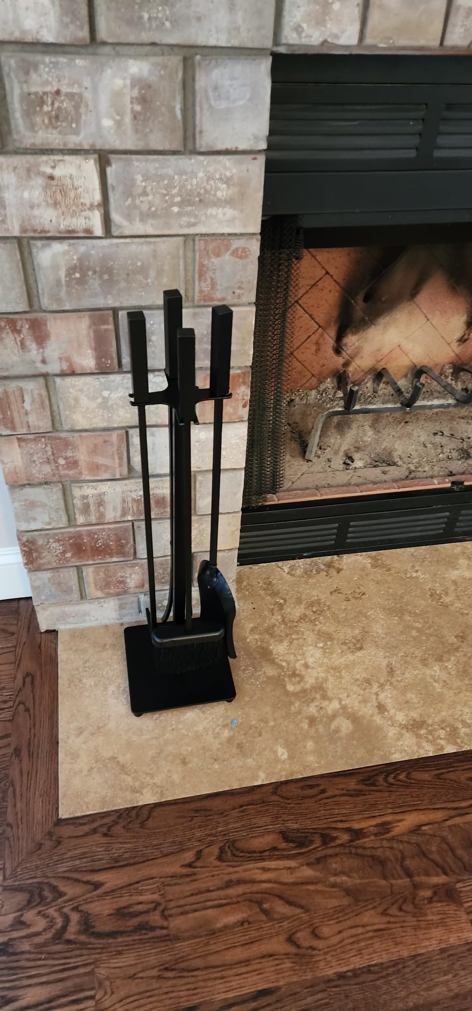 Modern Ember Harriet 5 Piece Fireplace Tool Set in Aged Brass | Includes Brush, Shovel, Fire Poker, Tongs, and Stand | Heavy-Duty Steel | Heat-Resistant Powder Coating Finish customer photo 2