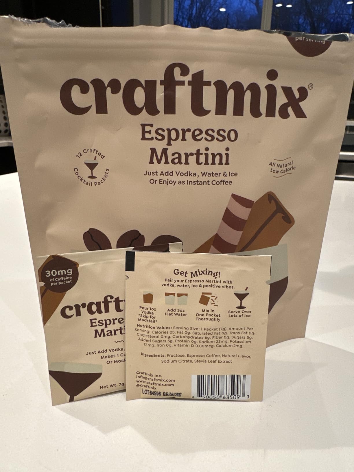 Craftmix Espresso Martini Cocktail & Mocktail Drink Mixer, Skinny Mixes - Water Flavoring Packets - Made With Real Coffee Beans - Vegan, Low-Carb, Low-Sugar, Non-GMO, Dairy Free, Gluten Free, 12 Pack customer photo 1