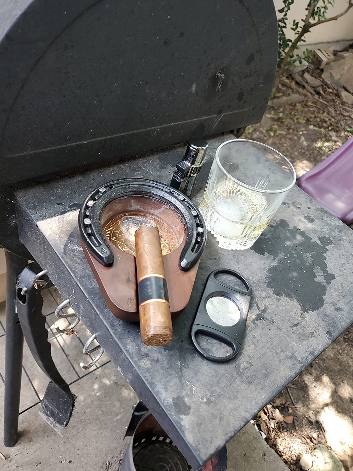 Wooden Whiskey Glass & Cigar Ashtray Coaster - Handmade Horseshoe Design Tray for Indoor/Outdoor Use (Brown) customer photo 2