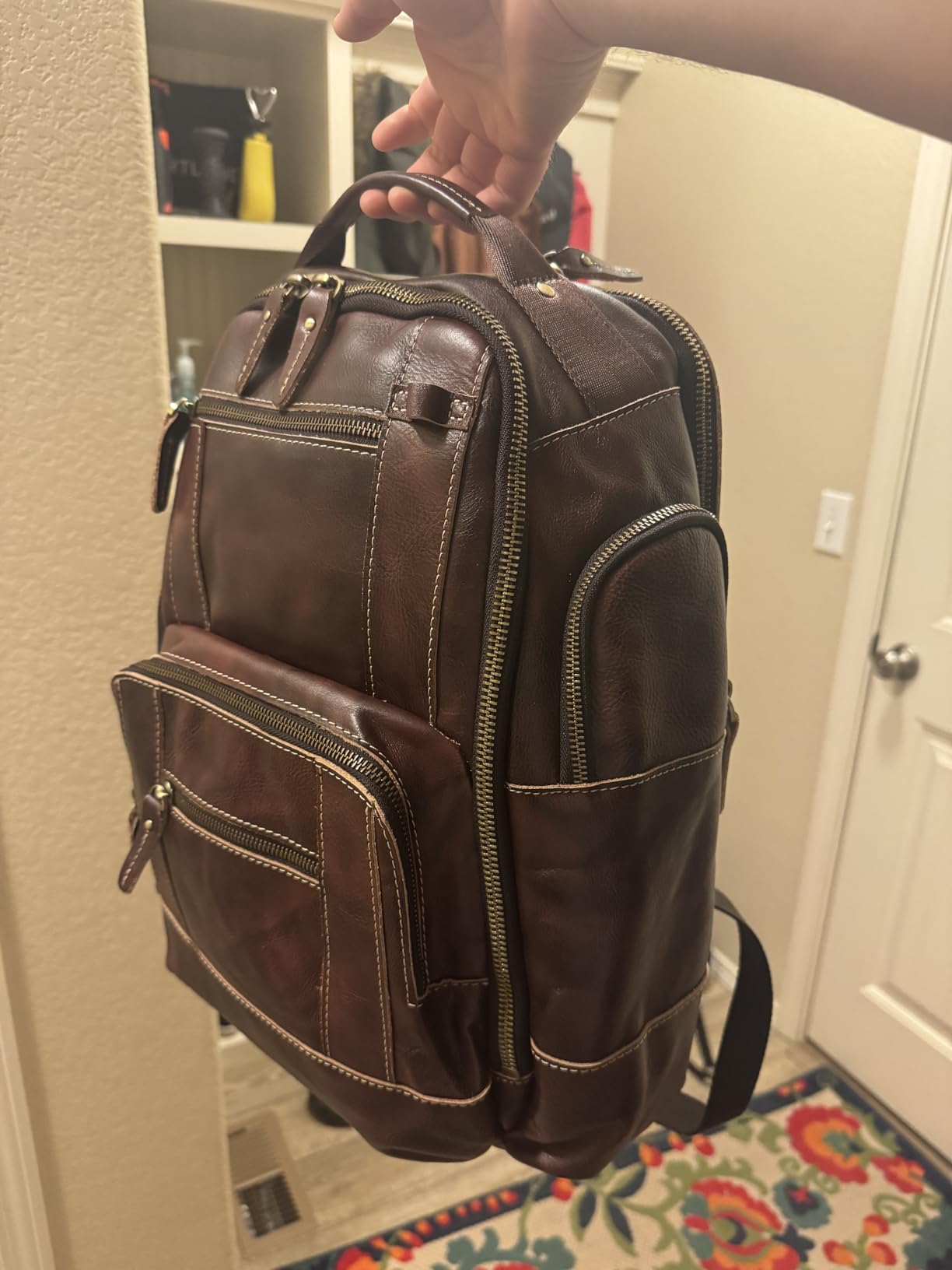 LANNSYNE Vintage Genuine Leather Backpack for Men, 15.6