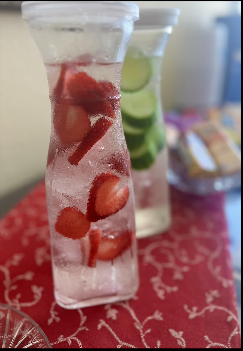 Glass Pitcher, 1 Liter Carafe for Mimosa Bar, 2 Pcs, Square Pitcher with Lid and Spout, Juice Container for Fridge, Cold Brew, Milk, Water Dispenser, Tea, Creamer, Sangria (3 Lids & 2 Spouts) customer photo 2