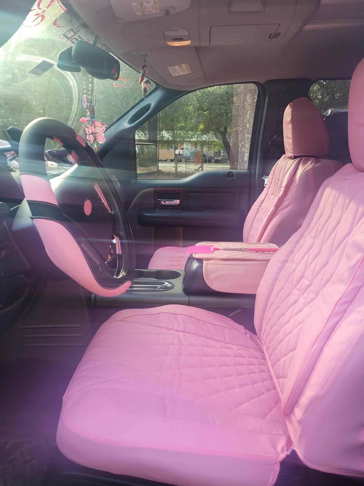 CAR PASS 5 Seats Piping Luxury Faux Leather Seat Covers Full Set, Anti-Slip Waterproof Seat Covers Compatible with Front Armrests, Universal Fit for Suvs,Vans,Trucks,Airbag Compatible, Pure Black customer photo 1