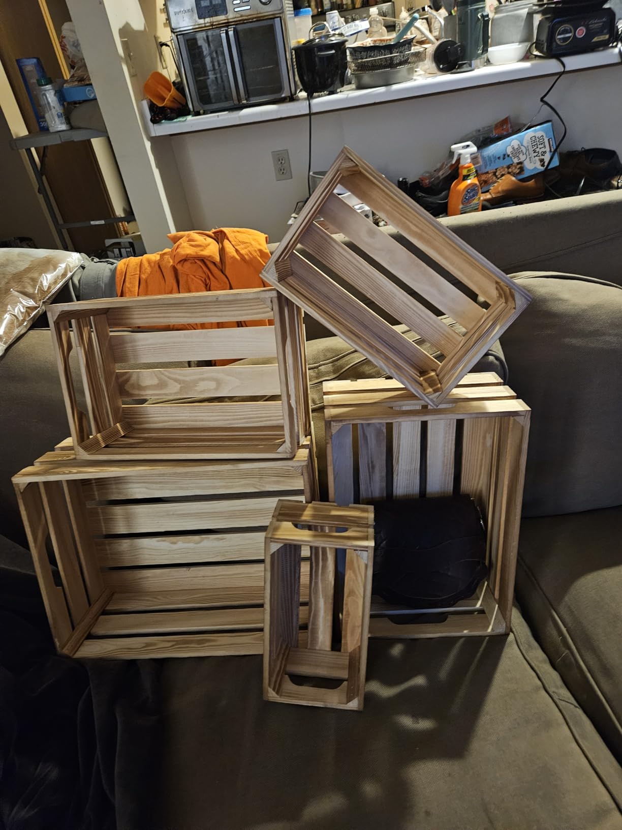 Soaoo 5 Pcs Decorative Nesting Wooden Crates for Storage Display 5 Size Large Small Rustic Wood Decorative Storage Crates with Handle Farmhouse Crate Box Container Made from Pine (Classic Color) customer photo 2