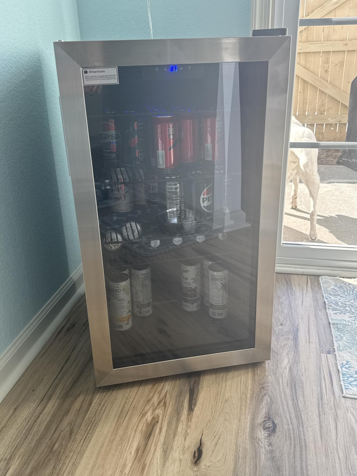 Feelfunn 3.2 Cu.Ft Mini Fridge with Glass Door - 126 Can Beverage Refrigerator Cooler for Drink Beer Wine Soda, Small Fridge for Bedroom Office Bar Dorm, 4 Adjustable Shelves, Black customer photo 2