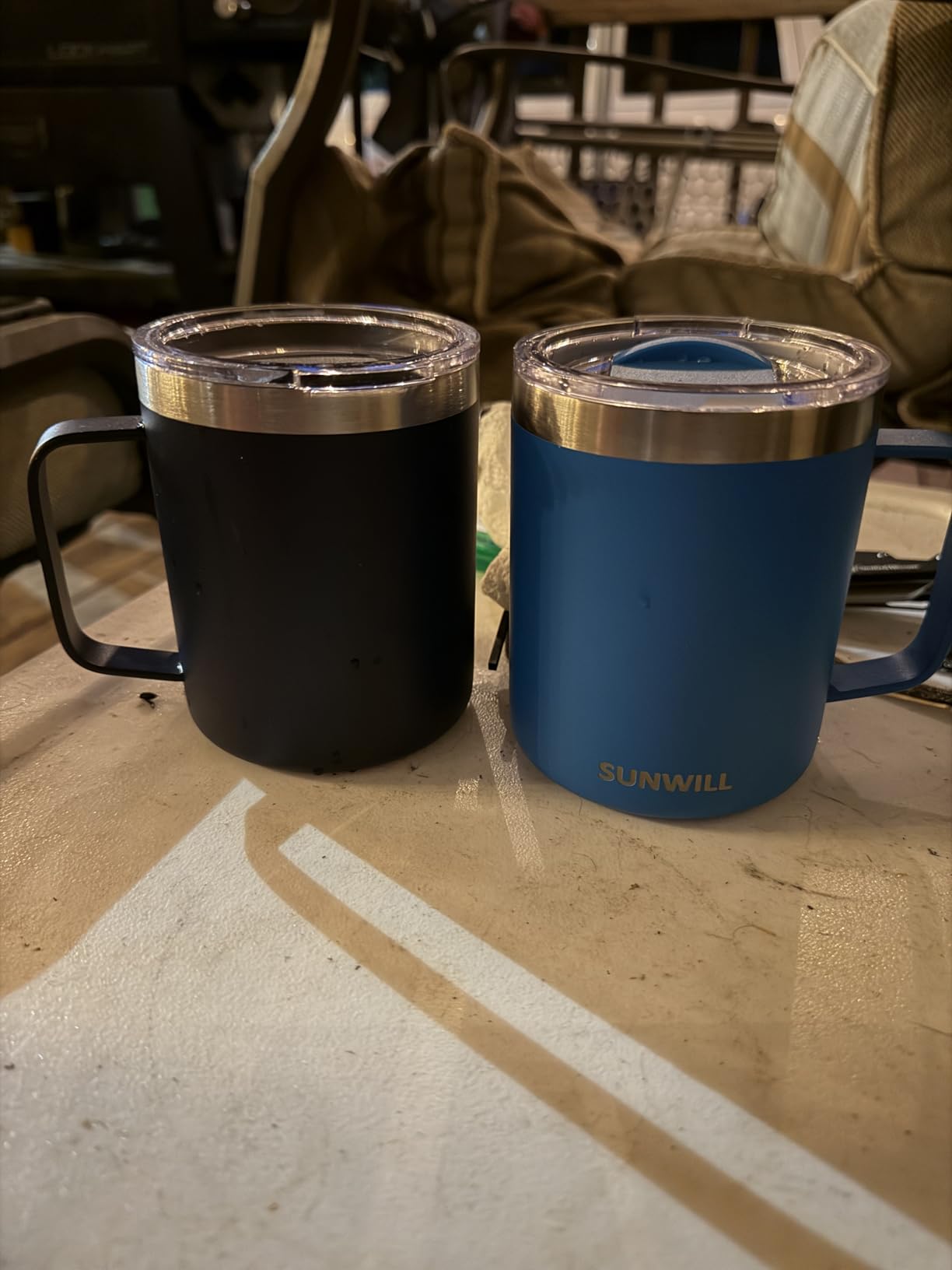SUNWILL Travel Coffee Mugs Set of 4, Insulated Tumbler with Lid, 14oz Stainless Steel Cup with Handle Bulk for Gift, Camping, Office, Powder Coated Charcoal, Royal Blue, Magenta, Yellow customer photo 1