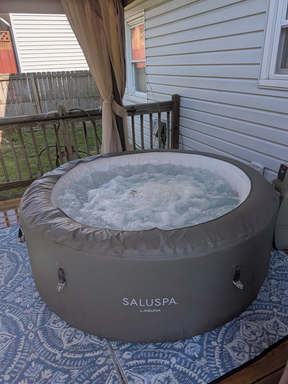 Inflatable Hot Tub Cover Round Replacement All Saluspa Intex Spa Covers Insert One Size Fits All Insulated Thermal Energy Saving Hot Tub Lid Round Replacement Used for Rain-Proof Snow-Proof spa Cover customer photo 1