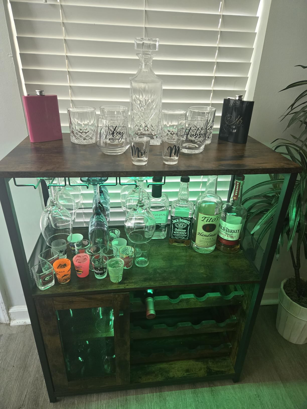 IDEALHOUSE 3-Tier Wine Bar Cabinet with Detachable Wine Rack and Storage Space, Buffet Cabinet with Glass Holder and Mesh Door, for Kitchen, Living Room and Bar (Rustic Brown) customer photo 2