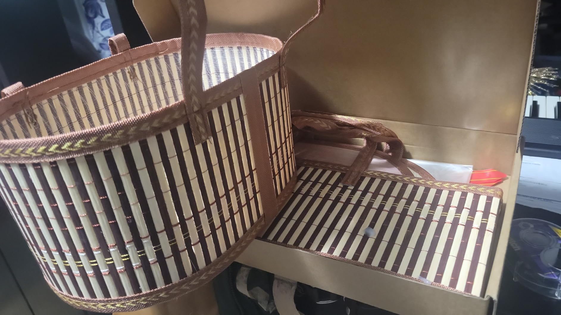 3 Set Baskets for Gifts Empty, Large Woven Bamboo Gift Basket Kit with Handles, Sturdy Empty Gift Baskets to Fill for Graduation, Birthday Party Wrapping Gift -3 Cellophane Wrap Bags with Gift Card customer photo 1