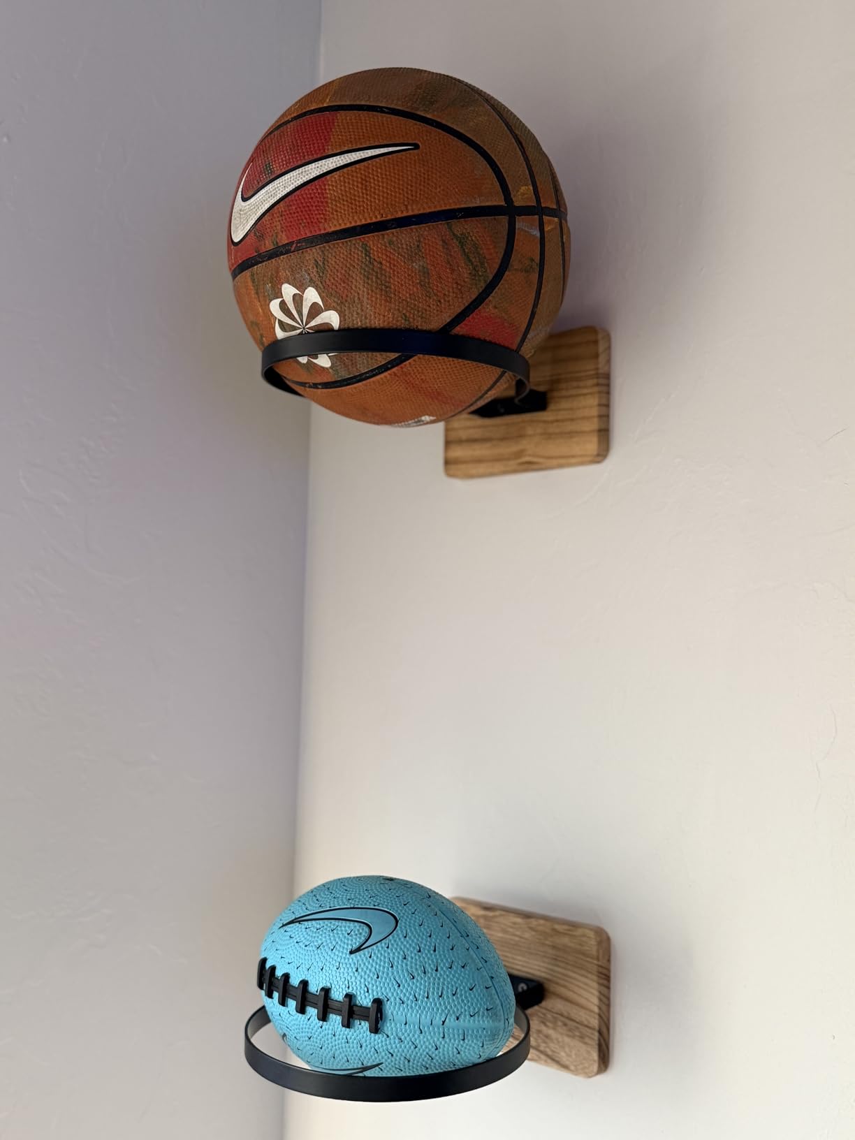 Wall Mount Basketball Holder, Ball Storage Holders Display Rack for Autograph Basketball, Football, Soccer, Volleyball Collection, Sports Accessories Organizer for Player Fans customer photo 1