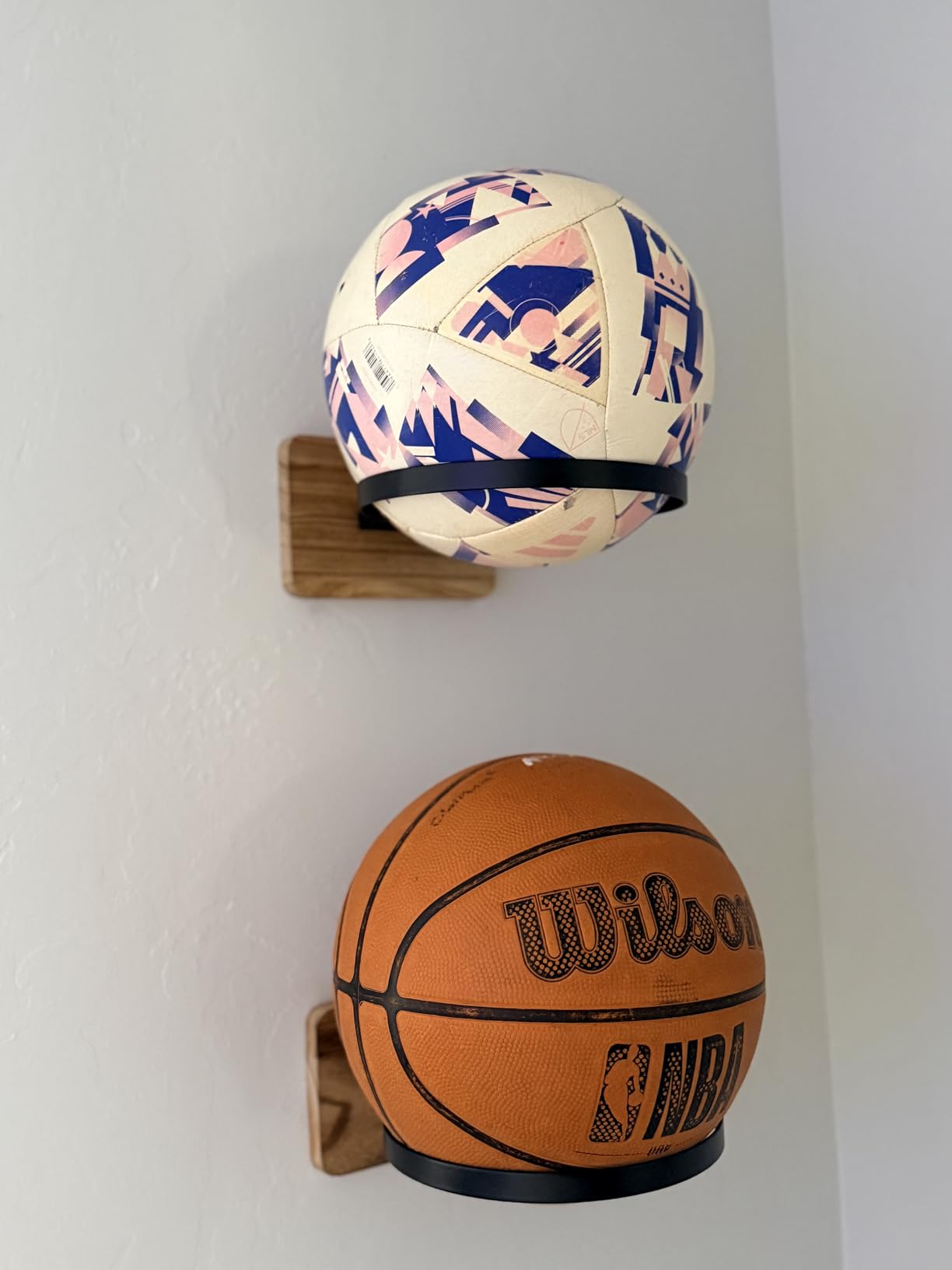 Wall Mount Basketball Holder, Ball Storage Holders Display Rack for Autograph Basketball, Football, Soccer, Volleyball Collection, Sports Accessories Organizer for Player Fans customer photo 2