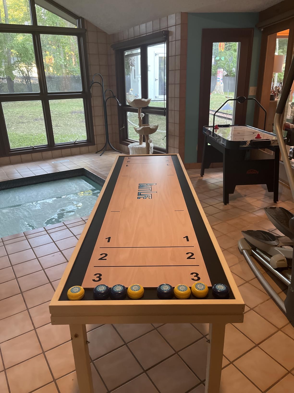 6-Foot Premium Shuffleboard Table w/Folding Legs, Pucks, and Optional LED Lights - Awesome Graphics customer photo 1