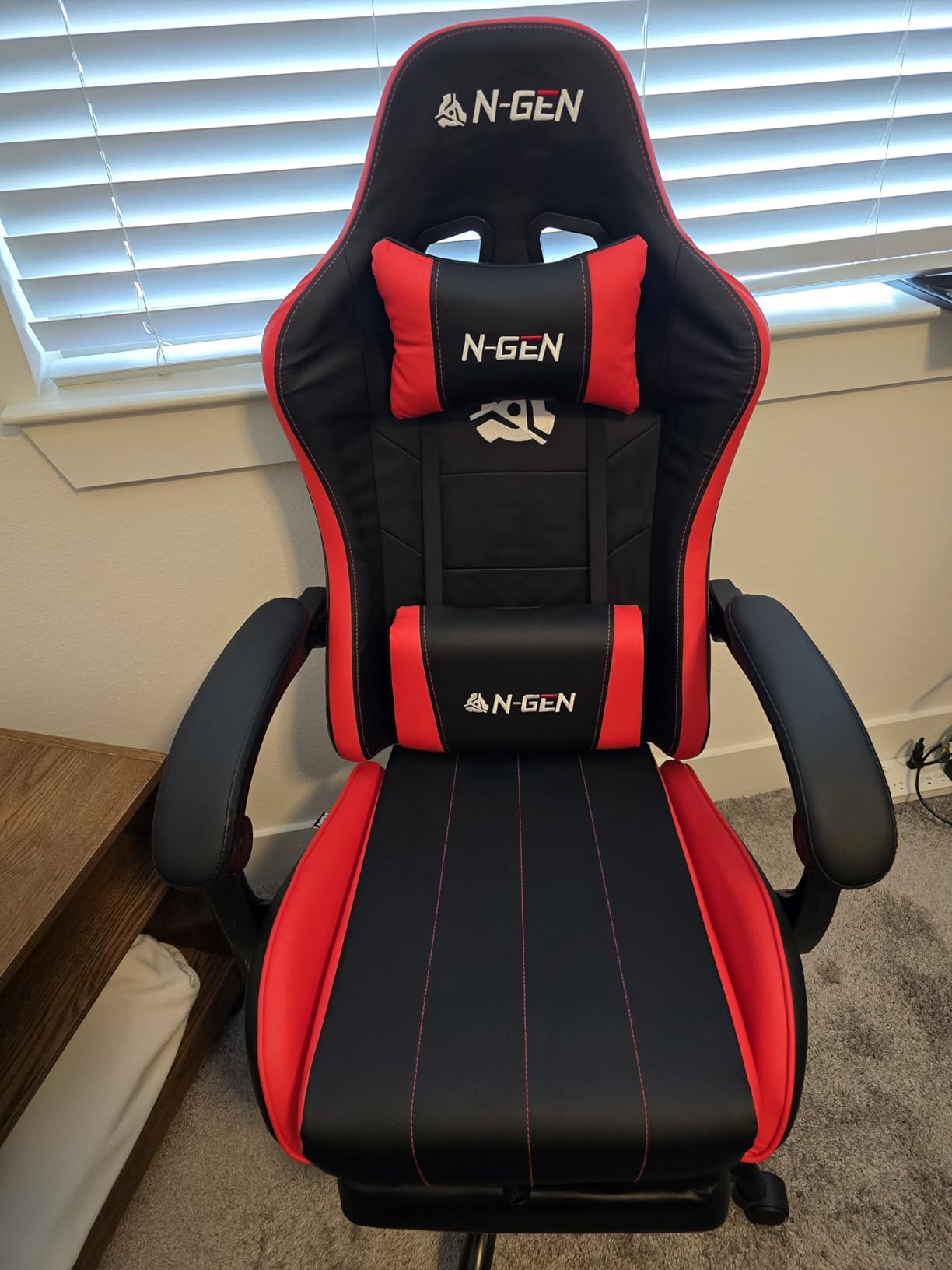 N-GEN GAMING Video Gaming Chair with Footrest Lumbar Support for Home Office High Back Recliner Height Adjustable Ergonomic Comfy Leather Computer Desk Chair (Black) customer photo 1