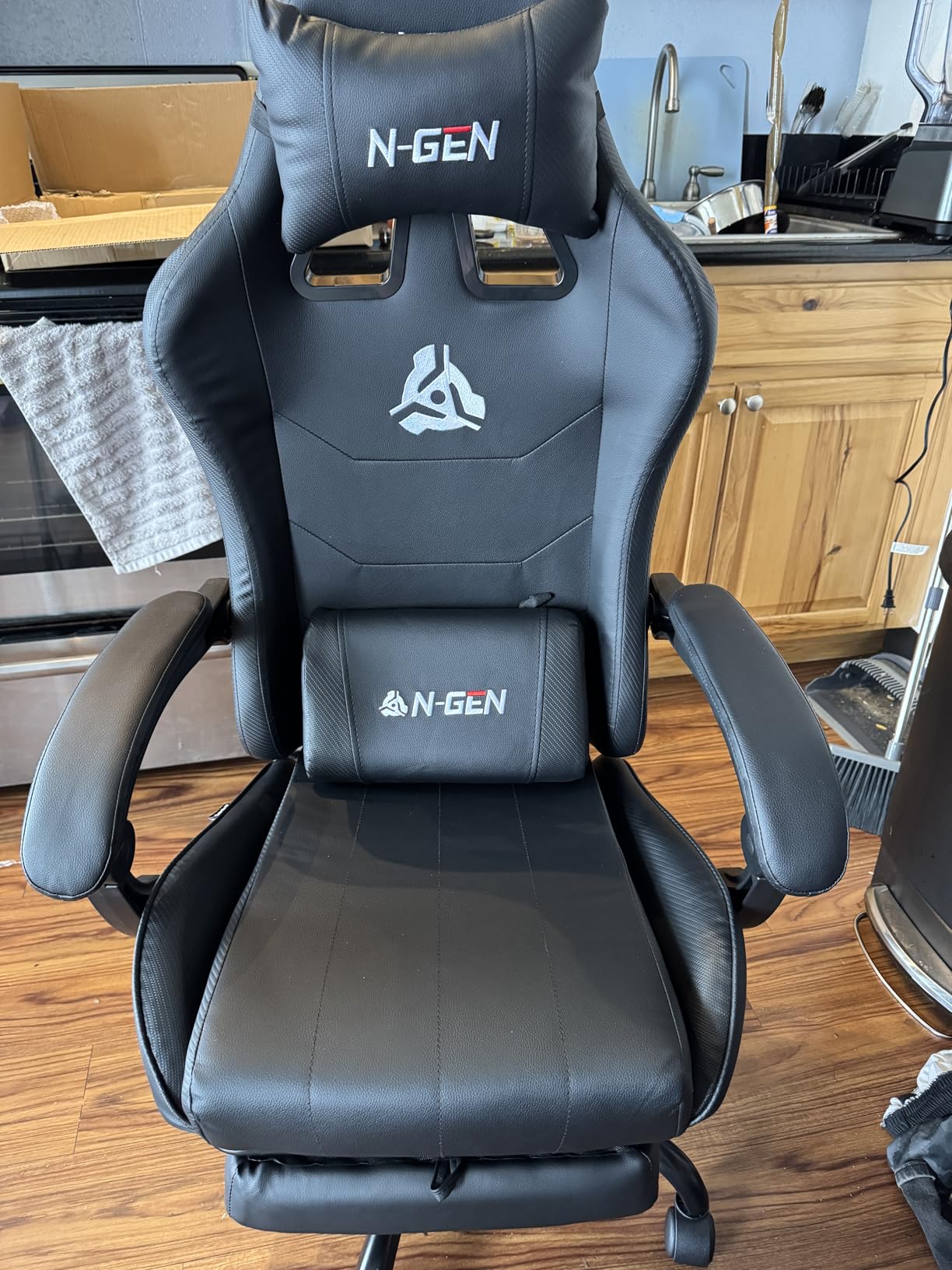 N-GEN GAMING Video Gaming Chair with Footrest Lumbar Support for Home Office High Back Recliner Height Adjustable Ergonomic Comfy Leather Computer Desk Chair (Black) customer photo 2