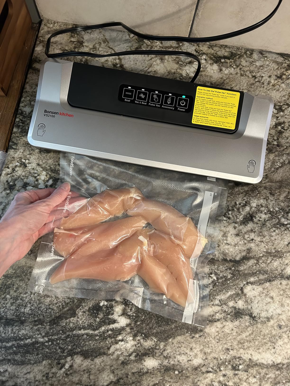 Bonsenkitchen Vacuum Sealer Machine | Compact Food Sealer for Kitchen Storage & Meal Prep | Multiple Modes | External Vacuum System | 5 Bags, Silver customer photo 1