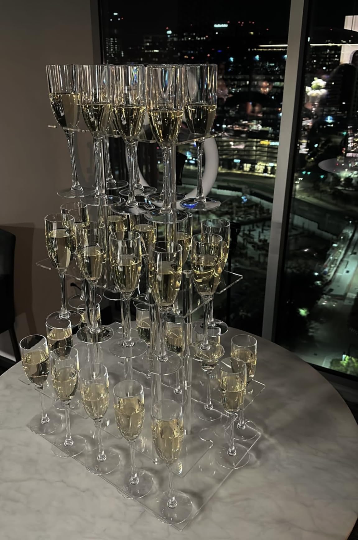 Champagne Tower, Circle Acrylic Champagne Display Rack Stand with 28 Slots, 3 Tier Floating Sight Champagne Flute Holder for Party, Wedding, 13.4x13.4x25.5 inch customer photo 1