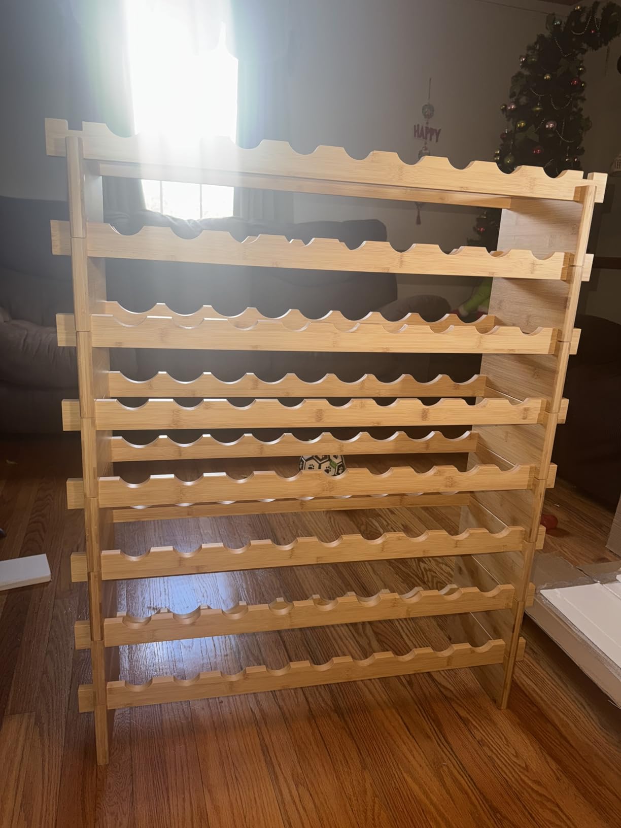 VEVOR 42 Bottle Modular Wine Rack, 7-Tier Solid Bamboo Wood Storage Racks with Table Top, Floor Freestanding Wines Holder Display Shelf, Wobble-Free Shelves for Kitchen, Bar, and Cellar (Black) customer photo 2