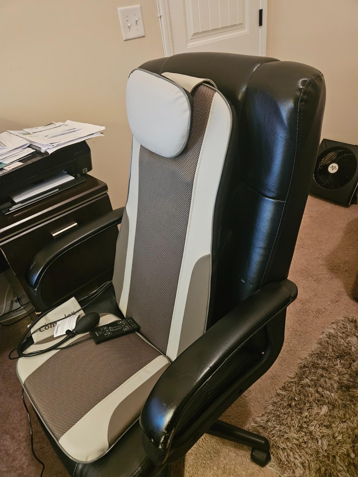 Shiatsu Back Massager with Heat, Massage Chair Pad Seat Cushion for Stress Relief, Deep Tissue Kneading & Roller, 2 Vibration Motors, Back Waist Hip Massager, PU Leather, with 2 Adapters customer photo 2